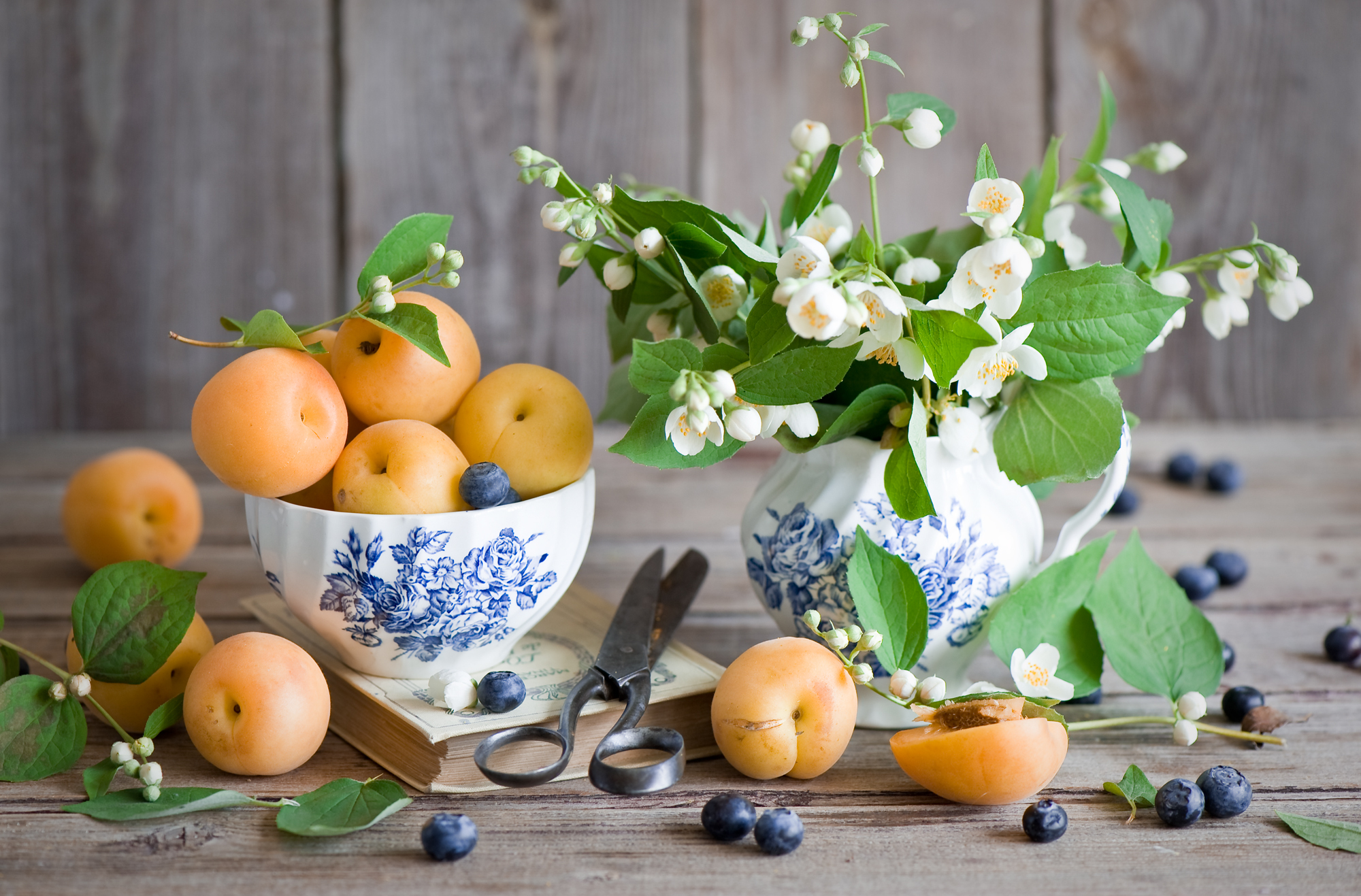 fruits, food, bilberries, berries, jasmine, apricots HD wallpaper