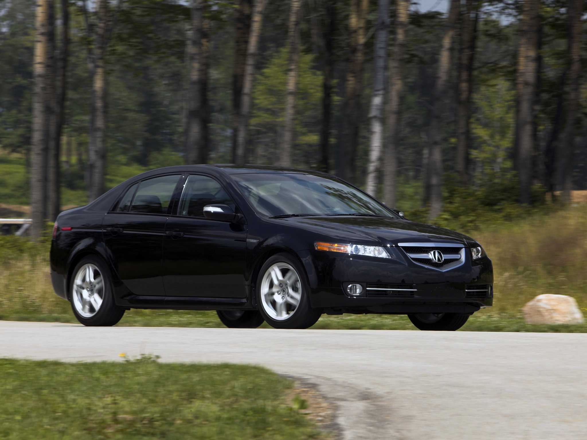 auto, nature, grass, acura, cars, black, forest, asphalt, side view, style, akura, tl, 2007