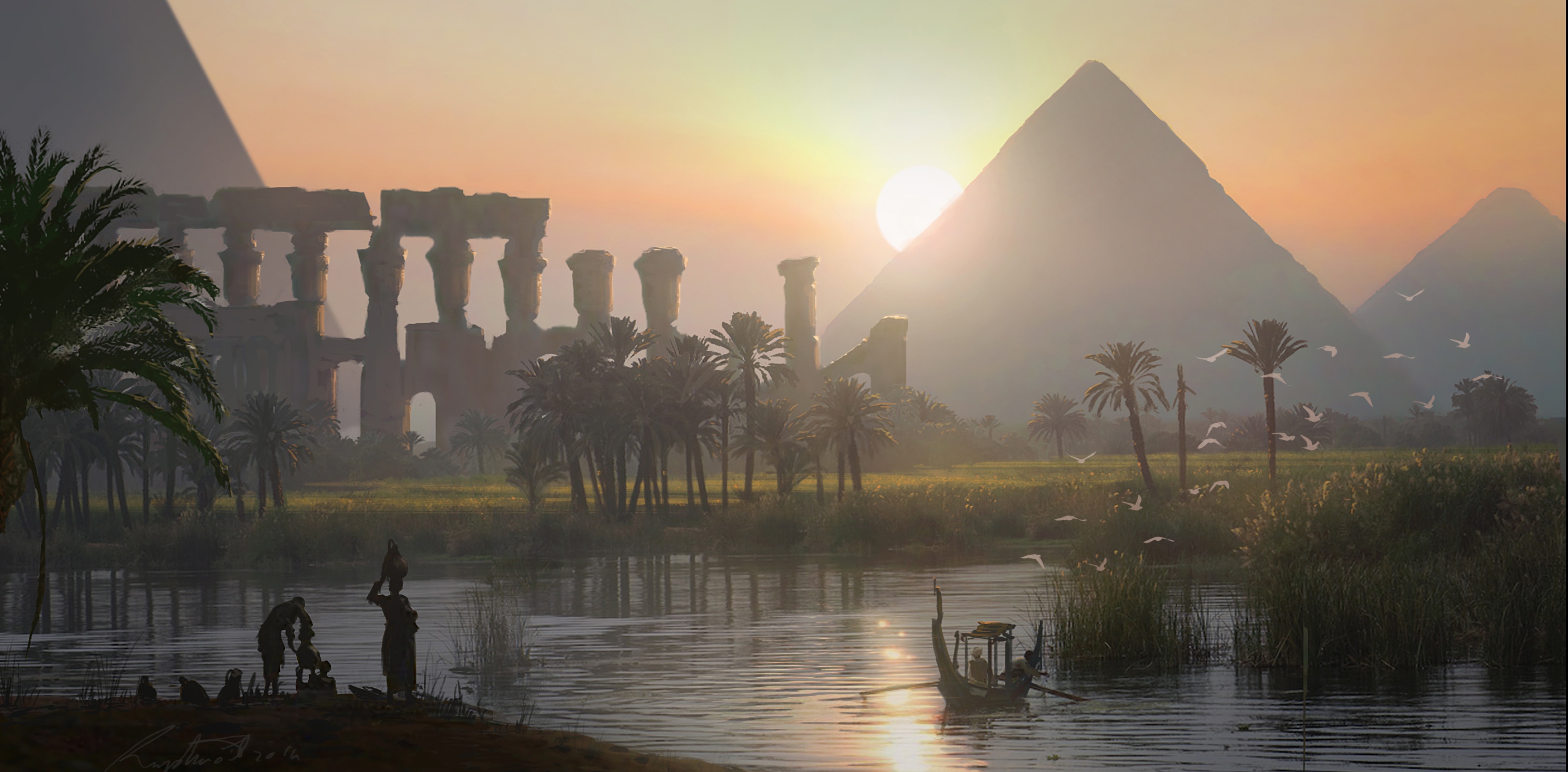 422127 descargar fondo de pantalla egipto, videojuego, assassin's creed: origins, pirámide, amanecer, assassin's creed: protectores de pantalla e imágenes gratis