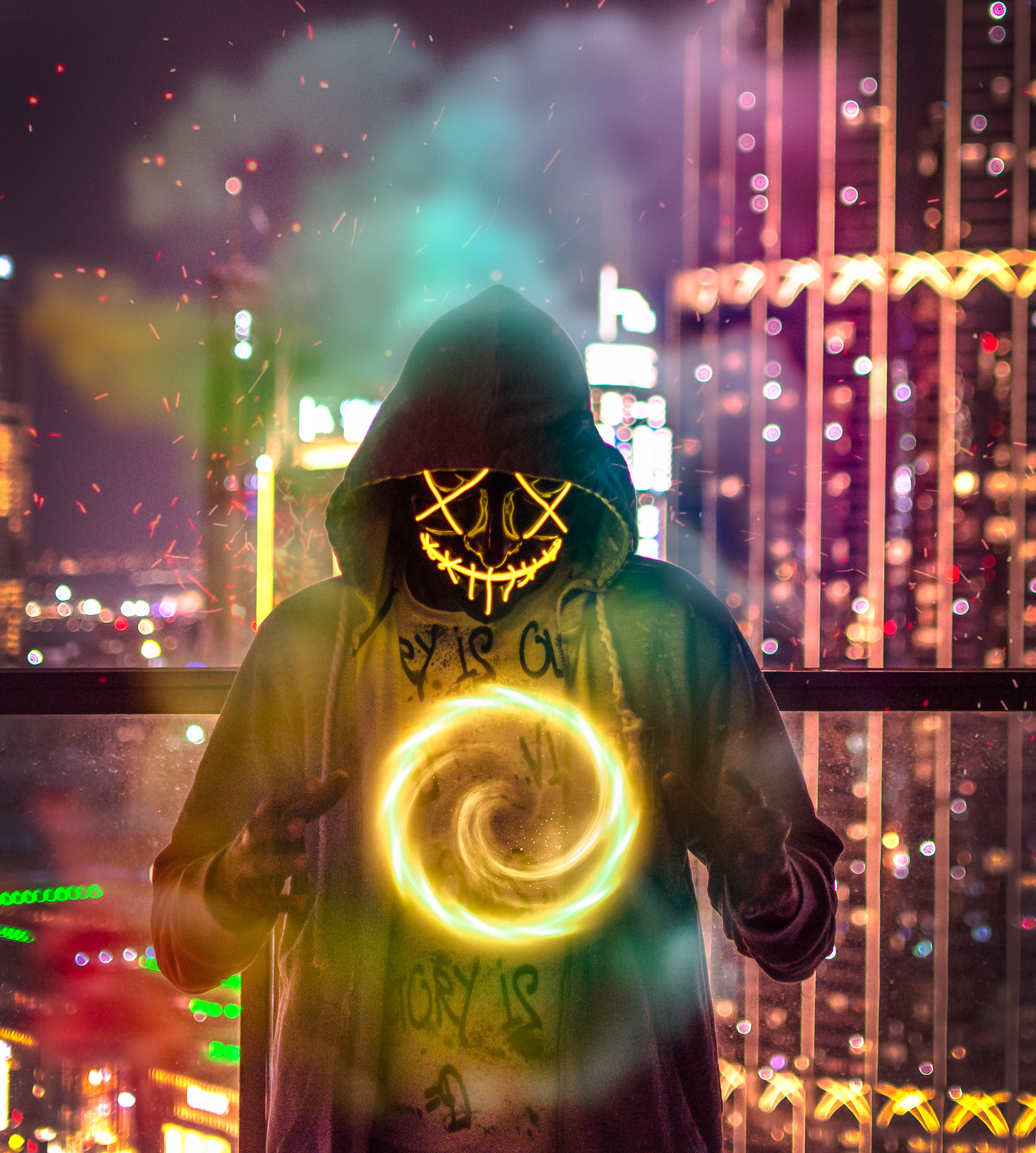 mask, fire, magic, miscellanea, miscellaneous, ball, hood cell phone wallpapers