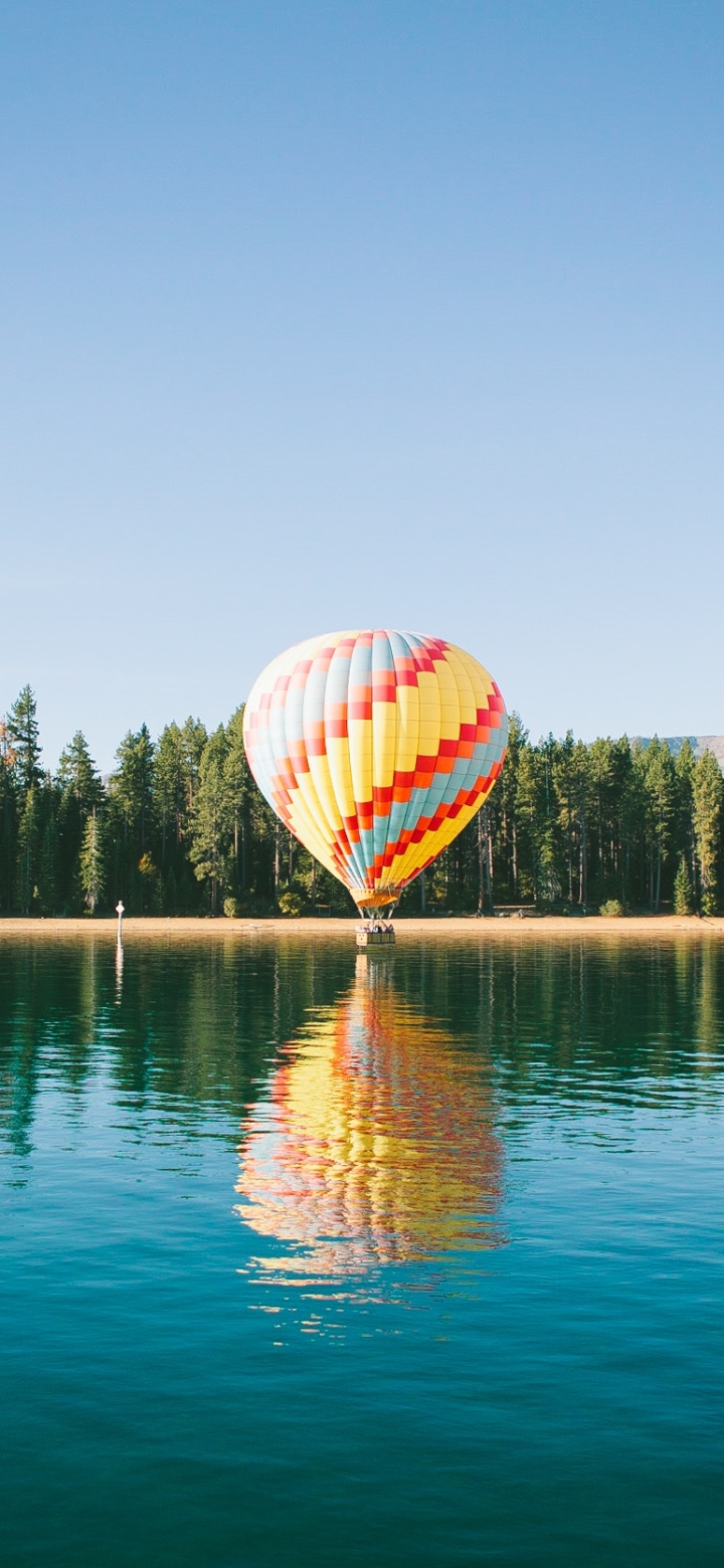 vehicles, hot air balloon, reflection, south lake tahoe, lake