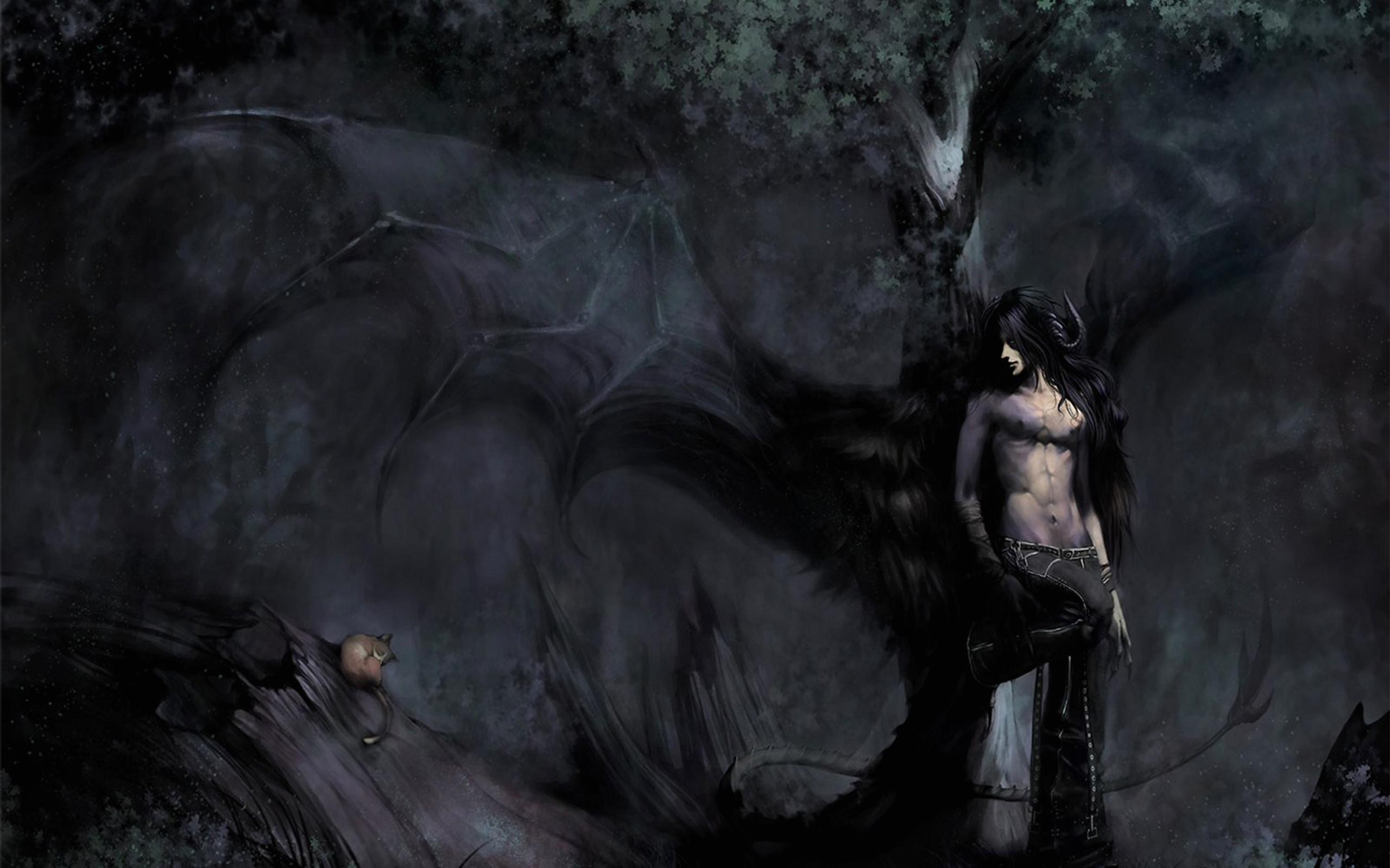 demon, dark, cat, wings, angel, horns Smartphone Background