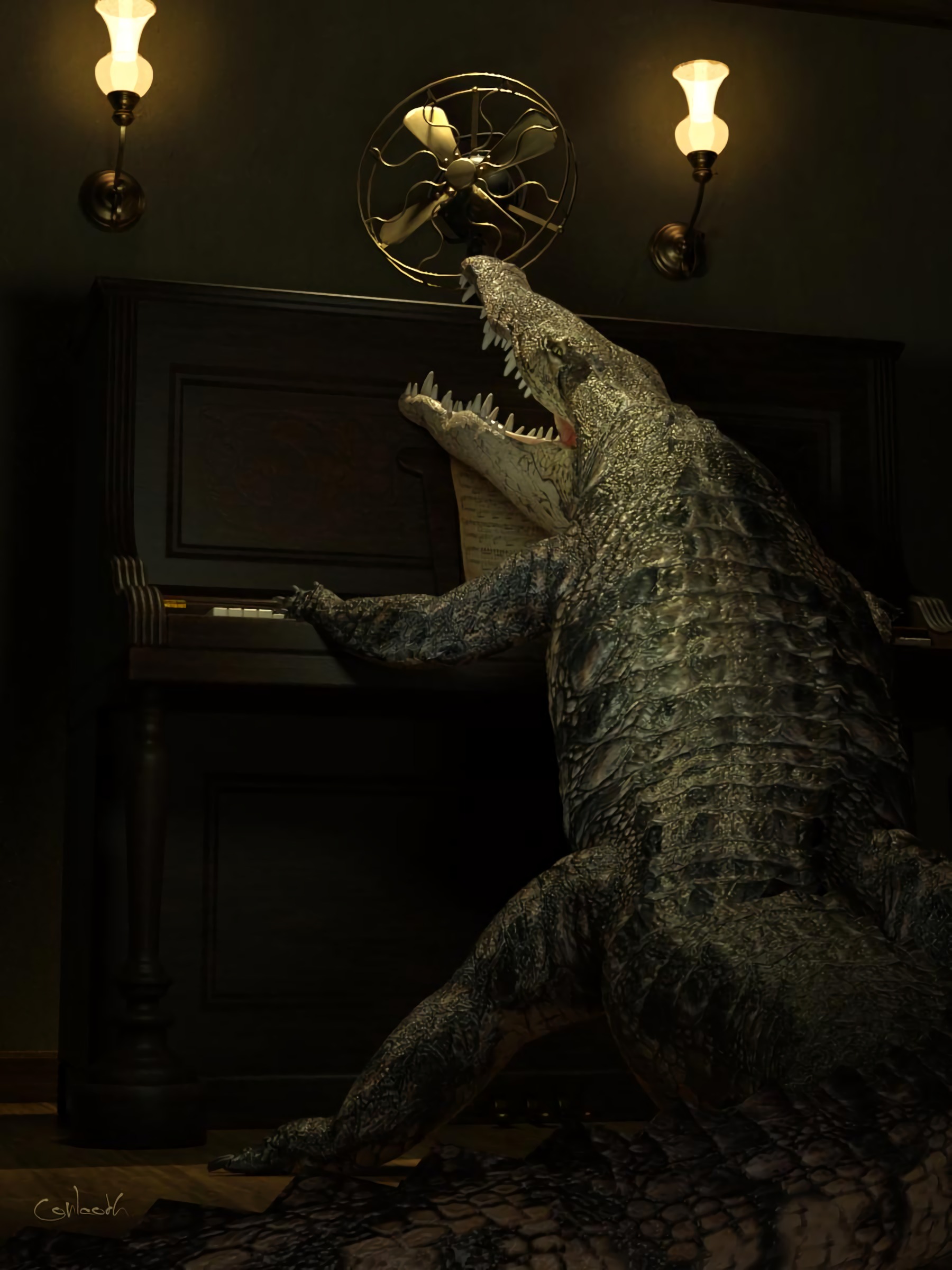crocodile, piano, art, to fall, mouth High Definition image