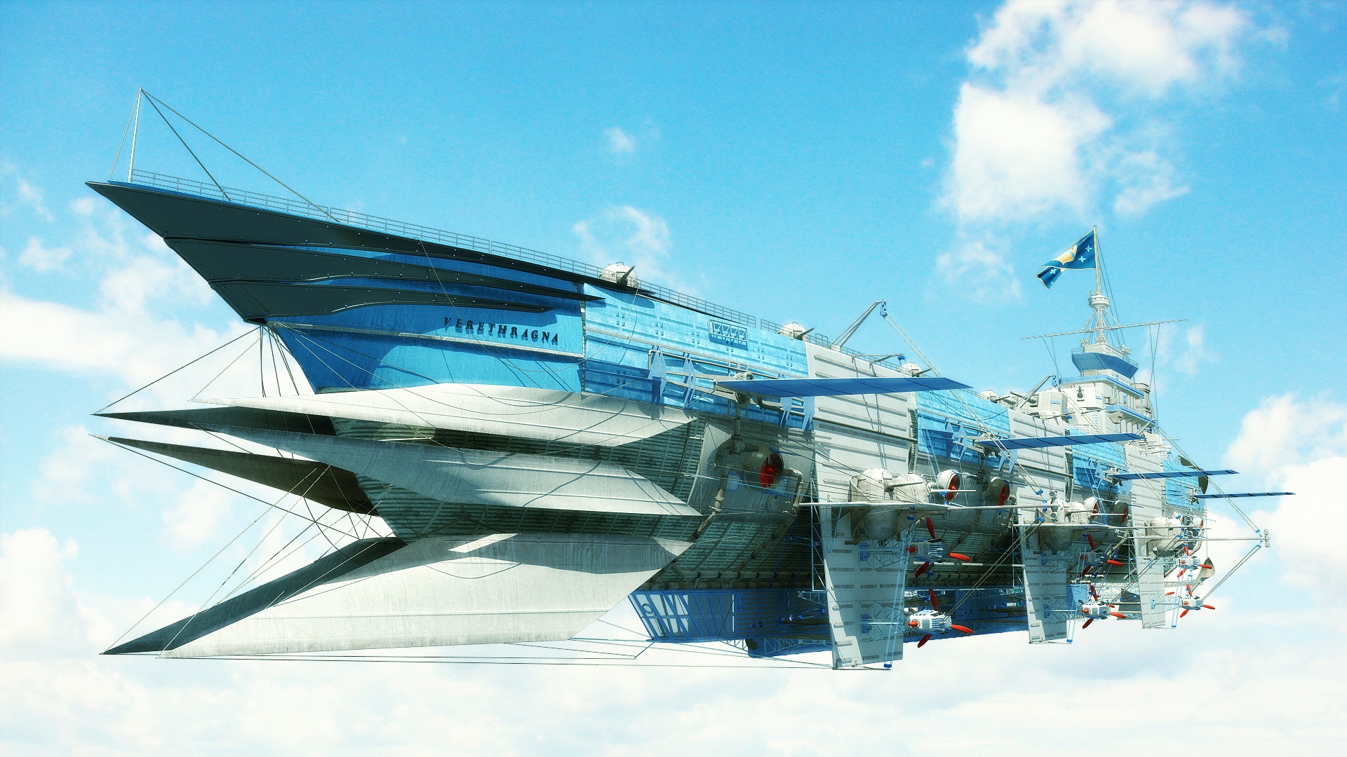 Download 8k Anime Futuristic Airship Wallpaper