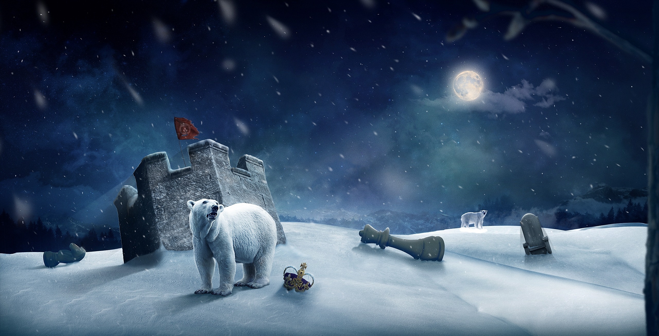 Download mobile wallpaper Polar Bear, Fantasy Animals, Chess, Fantasy, Winter, Animal for free.