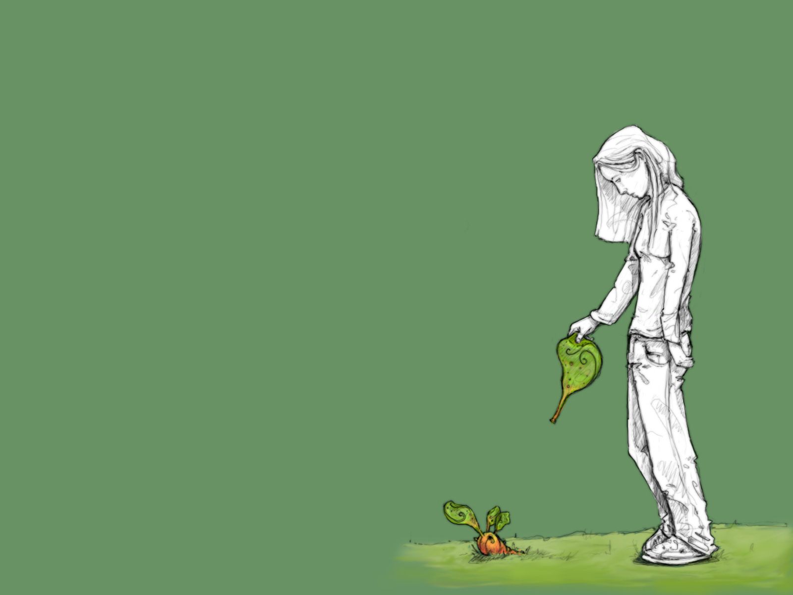 Download mobile wallpaper Grass, Sorrow, Loneliness, Vector, Sadness, Girl for free.