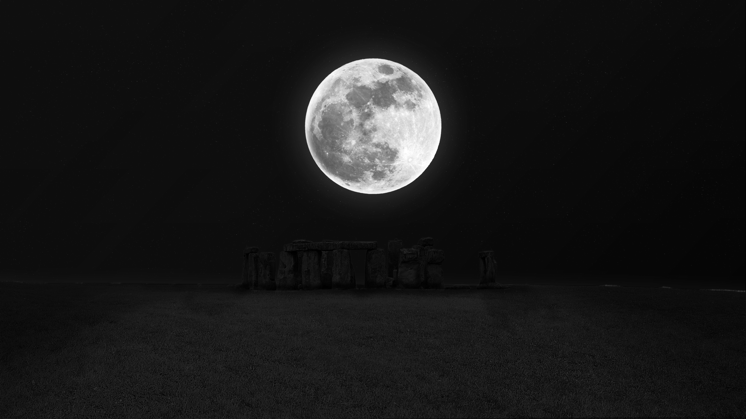 earth, moon, night, stonehenge 4K for PC