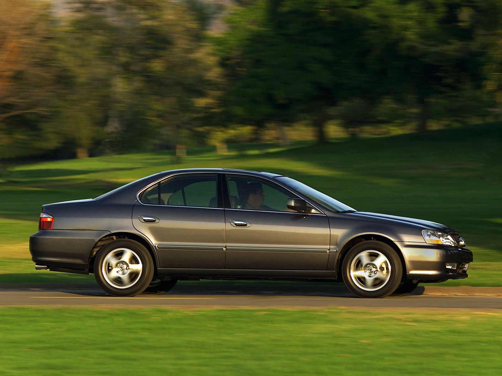 auto, nature, trees, grass, acura, cars, blue, side view, speed, style, akura, tl, 2002 High Definition image
