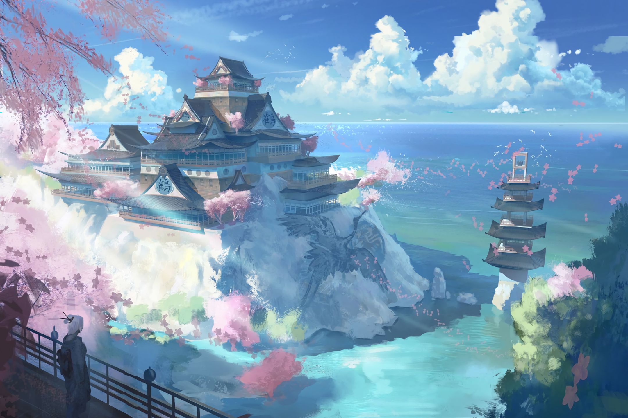 HD desktop wallpaper Anime Fantasy Moon Dragon Original Castle  download free picture 601468