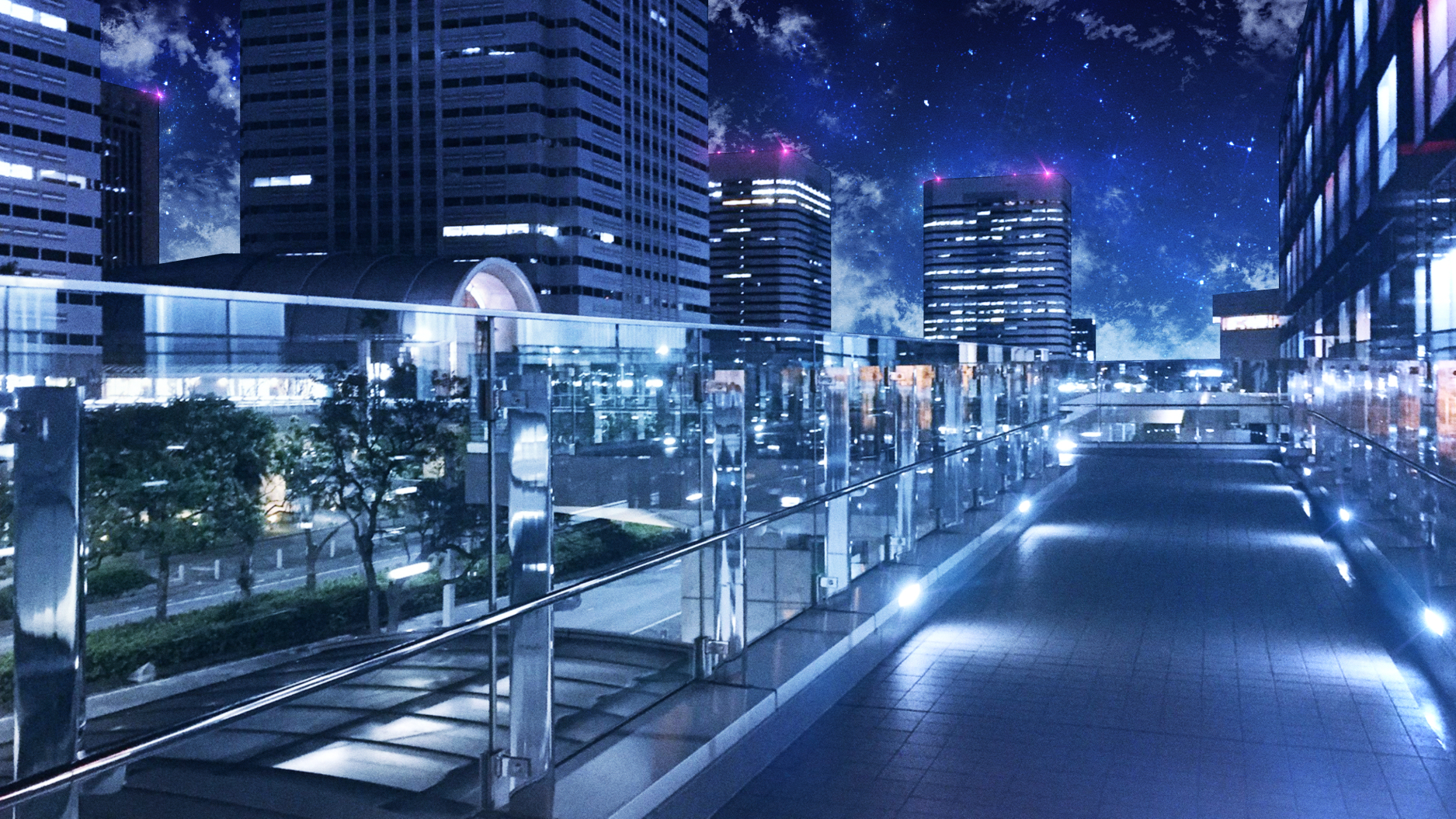 Панорама ночного города аниме