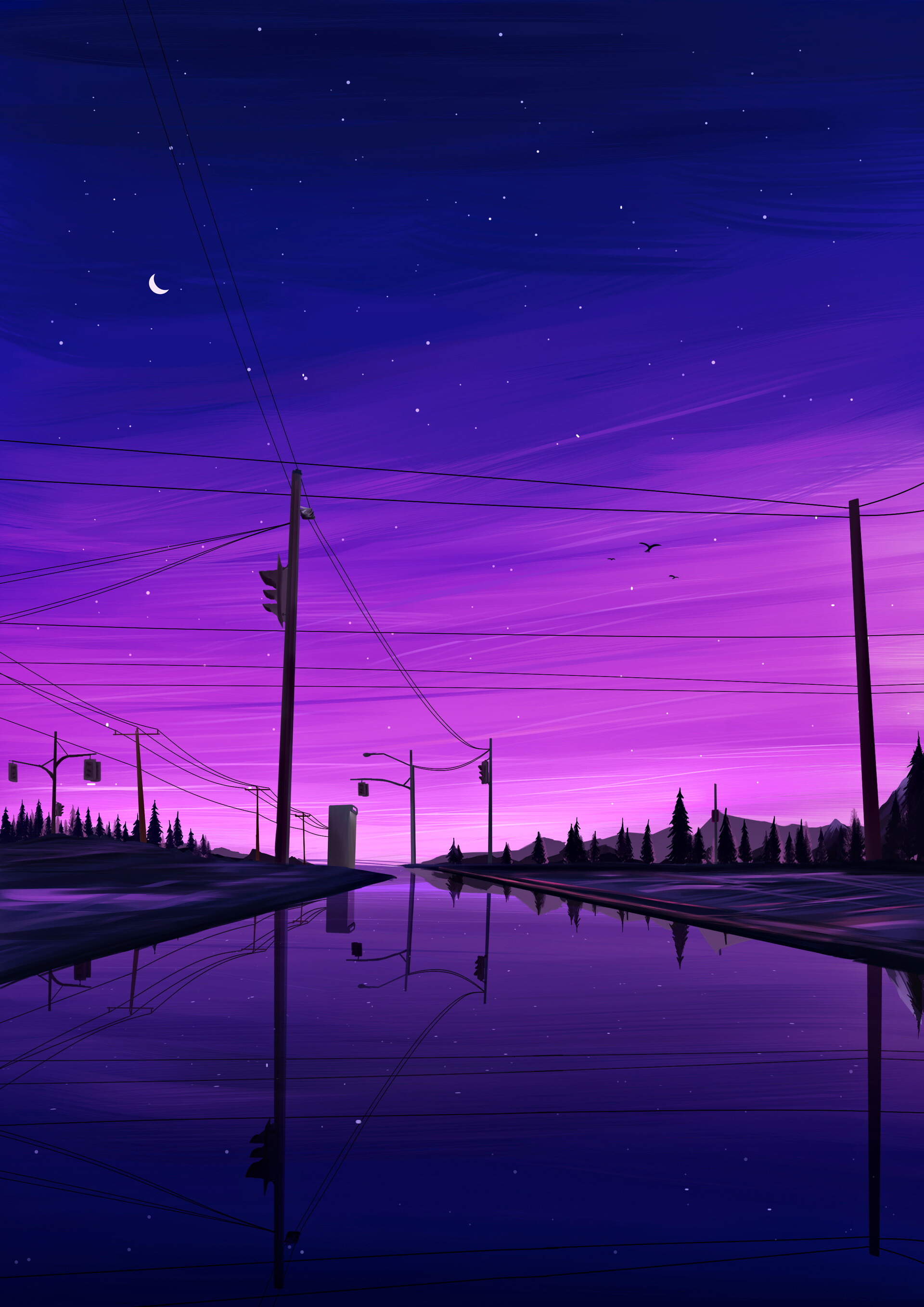 art, night, dark, landscape phone background