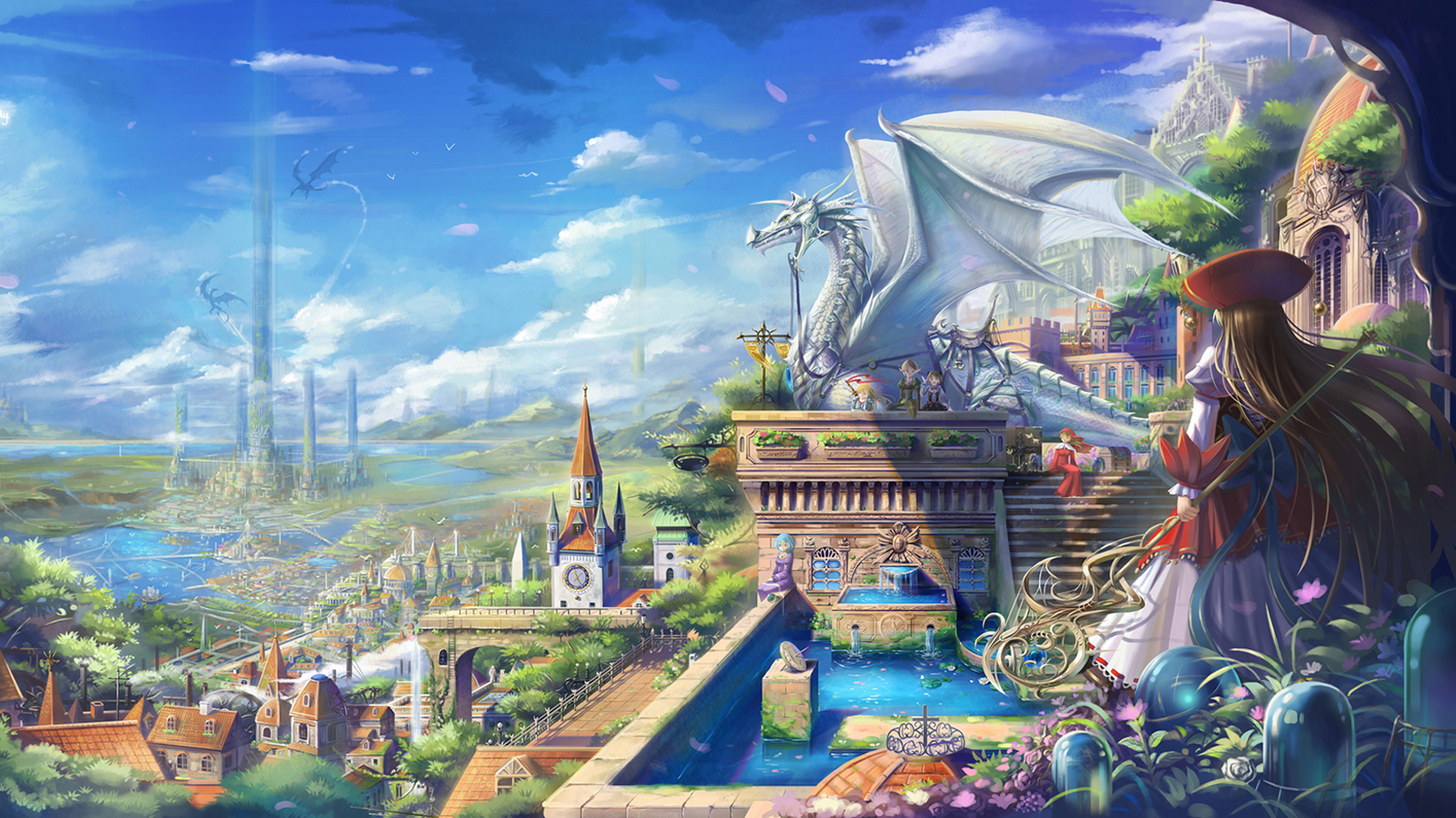 Город сказка город мечта. "Волшебный мир аниме 2" Хироко Иноуэ. Небесное царство аниме. Сказочное фэнтези. Сказочный мир.