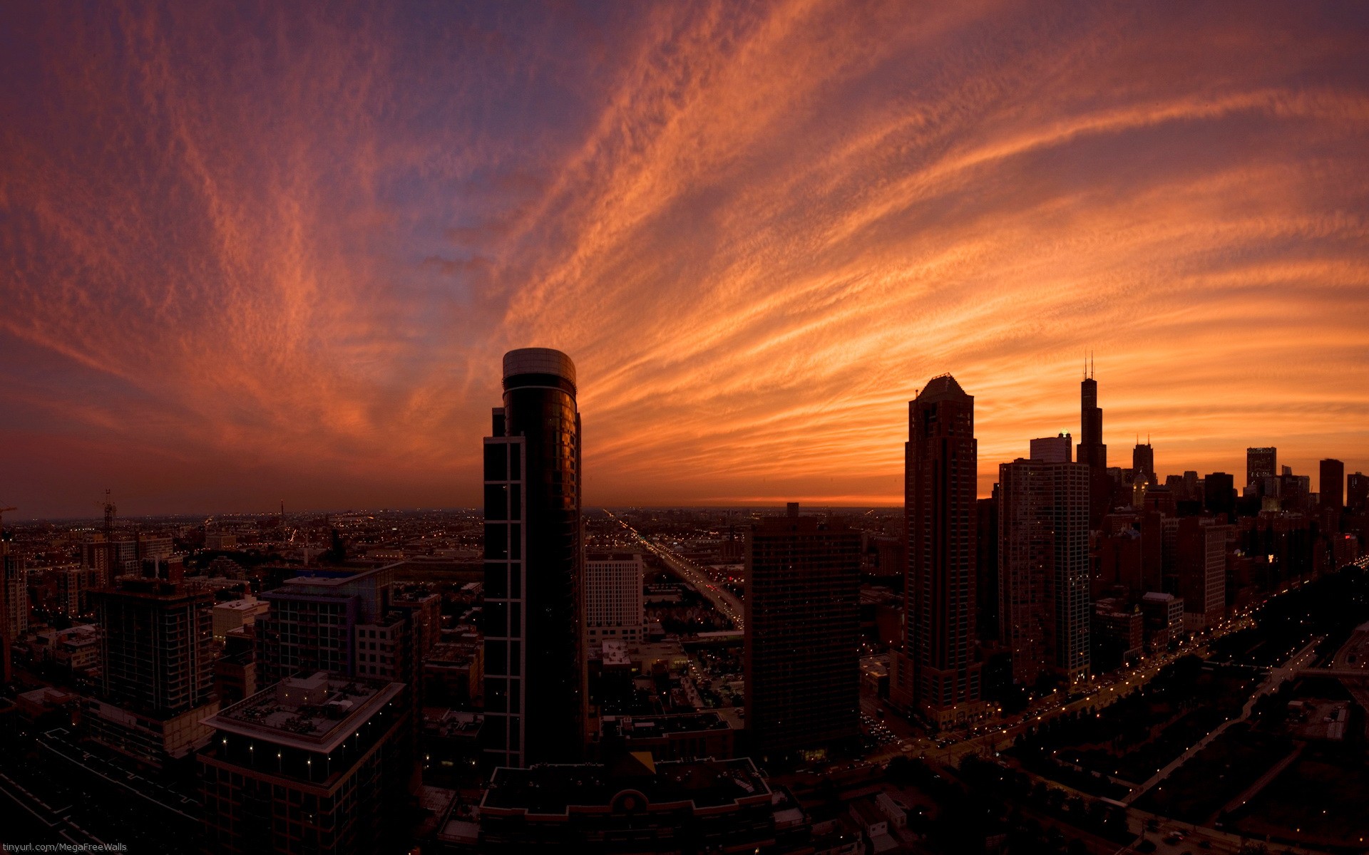 Free HD sunset, man made, chicago, city, cloud, evening, illinois, skyscraper