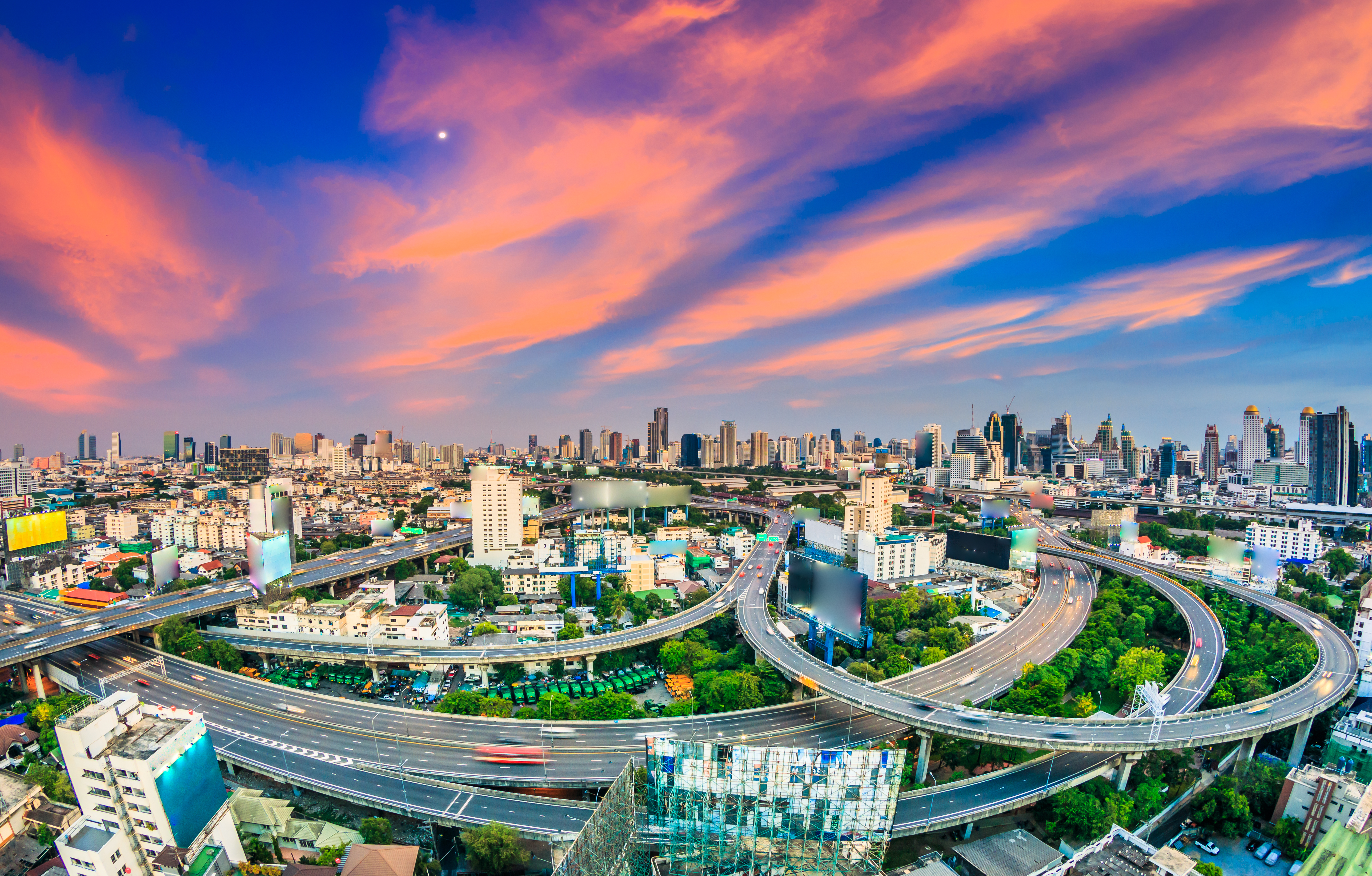bangkok, highway, man made, bridge, building, city, cityscape, megapolis, road, sunset, thailand, cities iphone wallpaper