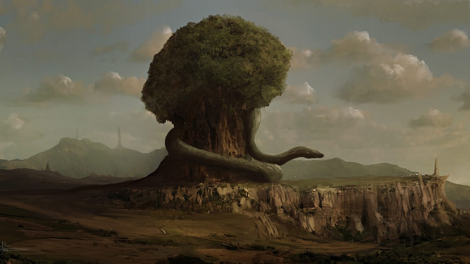 Фантастические древние огромные деревья с гигантами
