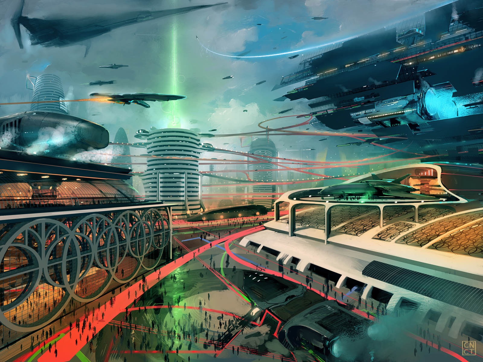 android sci fi, spaceport