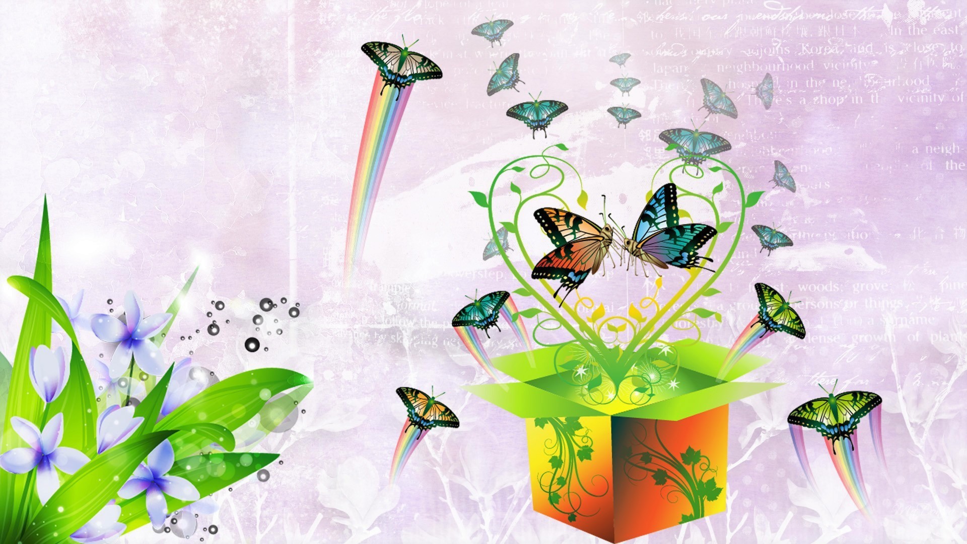artistic, spring, box, butterfly, colorful, flower
