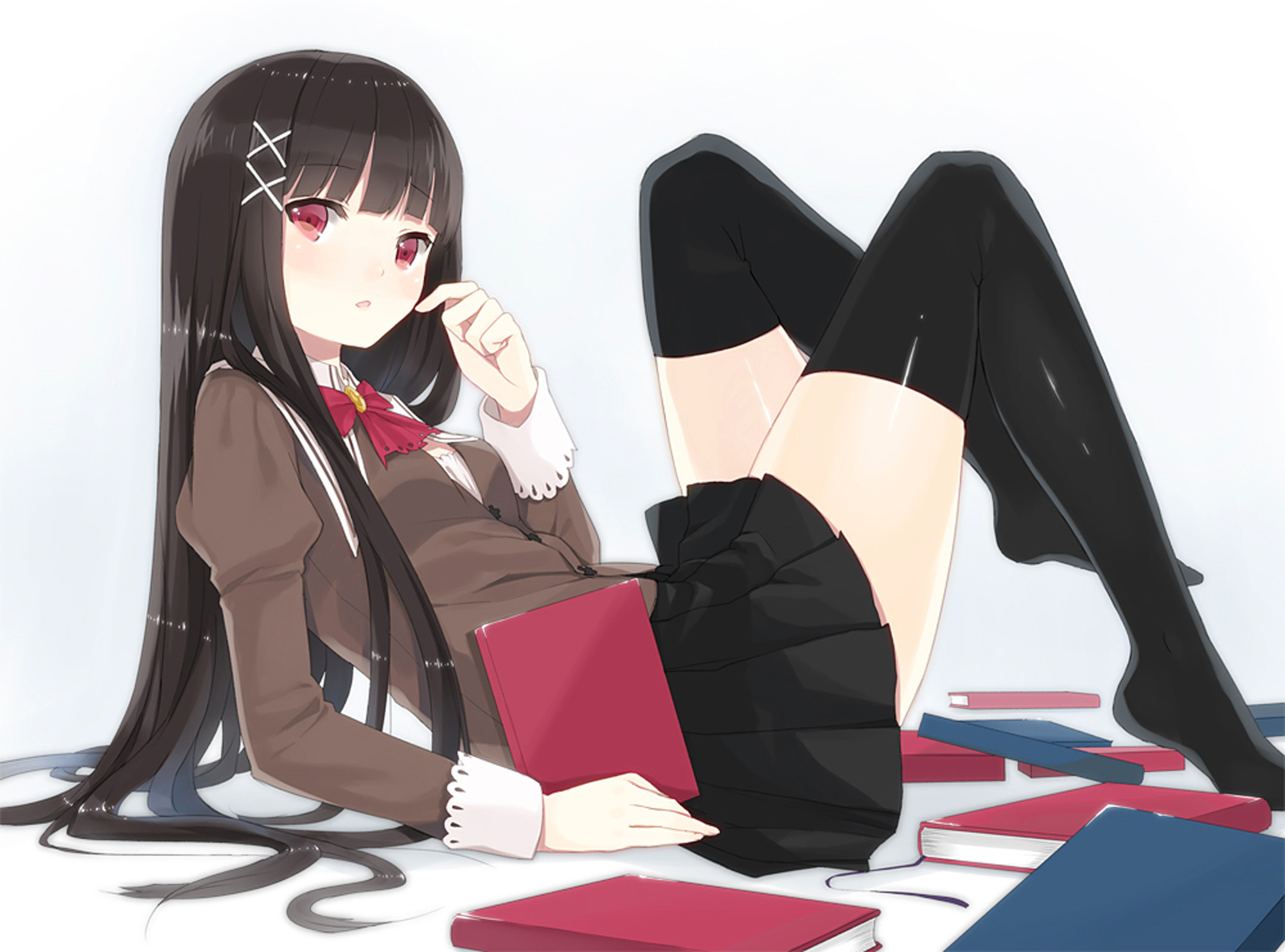 Anime school girl uniform sky fly red eyes long hair wallpaper, 1440x1799, 616577