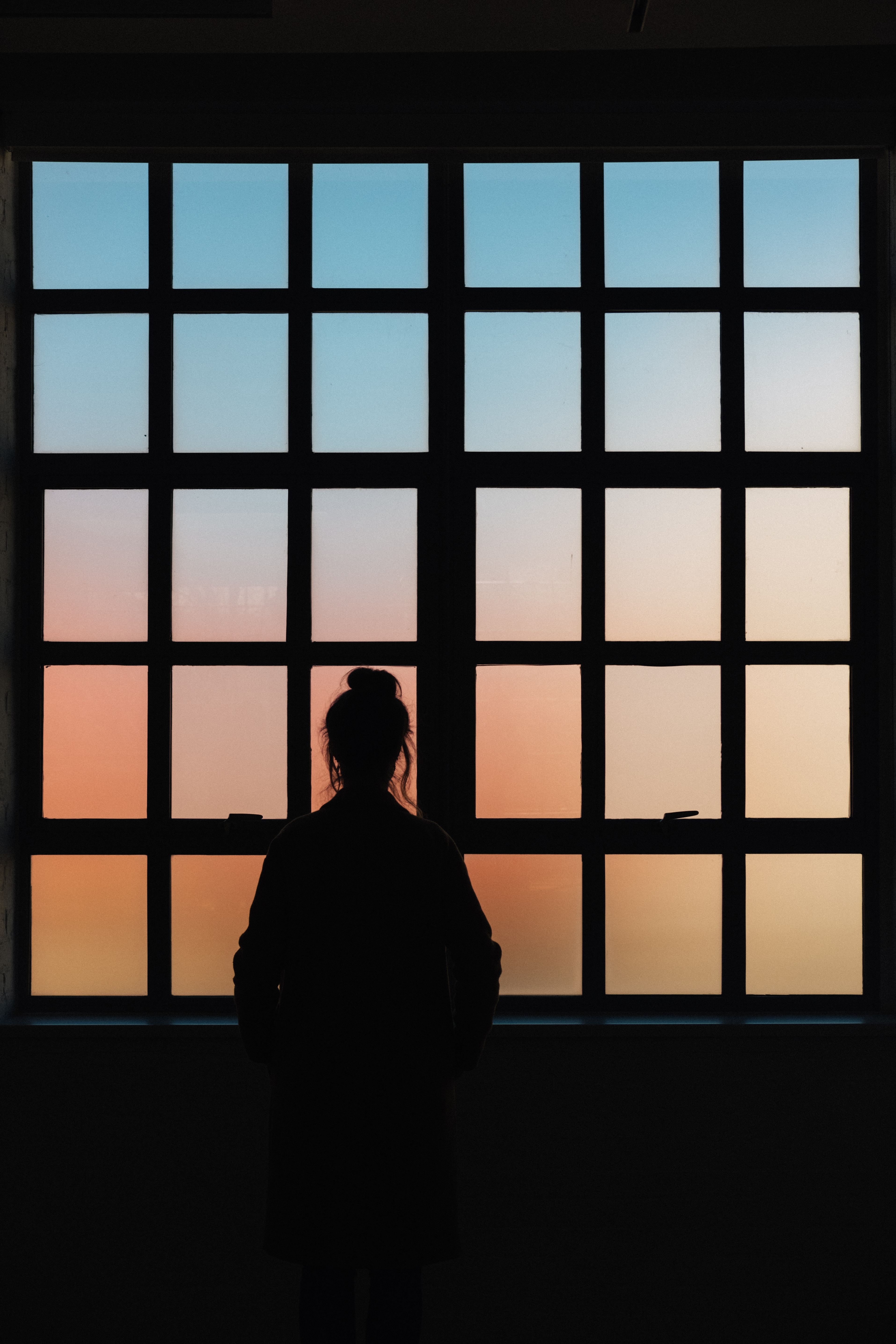 girl, dark, silhouette, window, lattice, trellis Smartphone Background