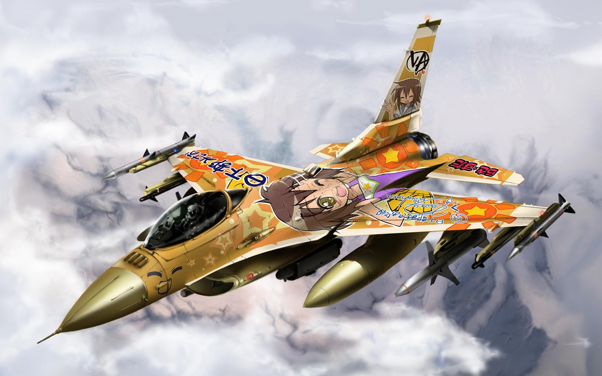 anime, lucky star, airplane, jet, military 32K