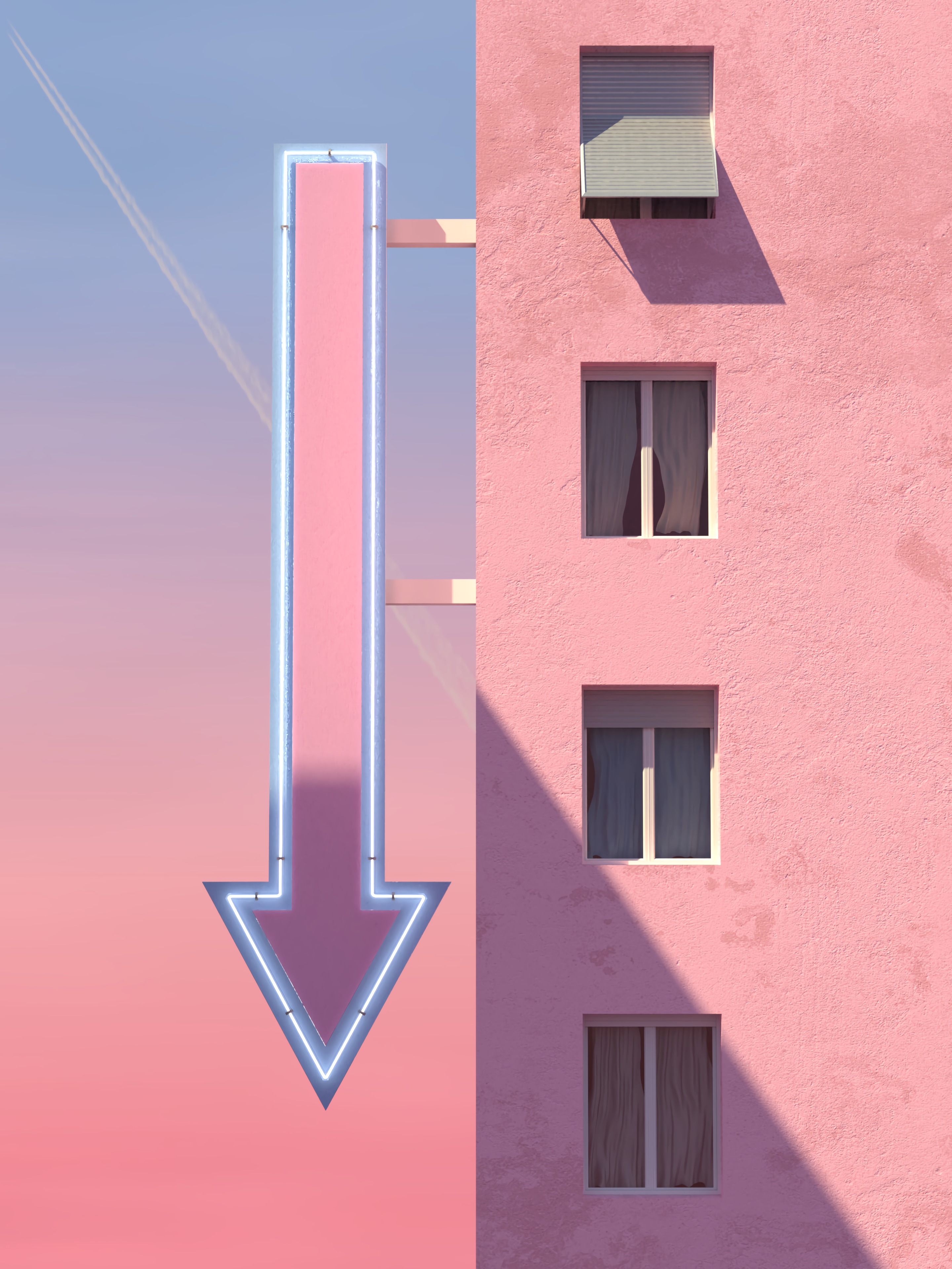 Download mobile wallpaper Arrow, Signboard, Pointer, Building, Sign, Pink, 3D for free.