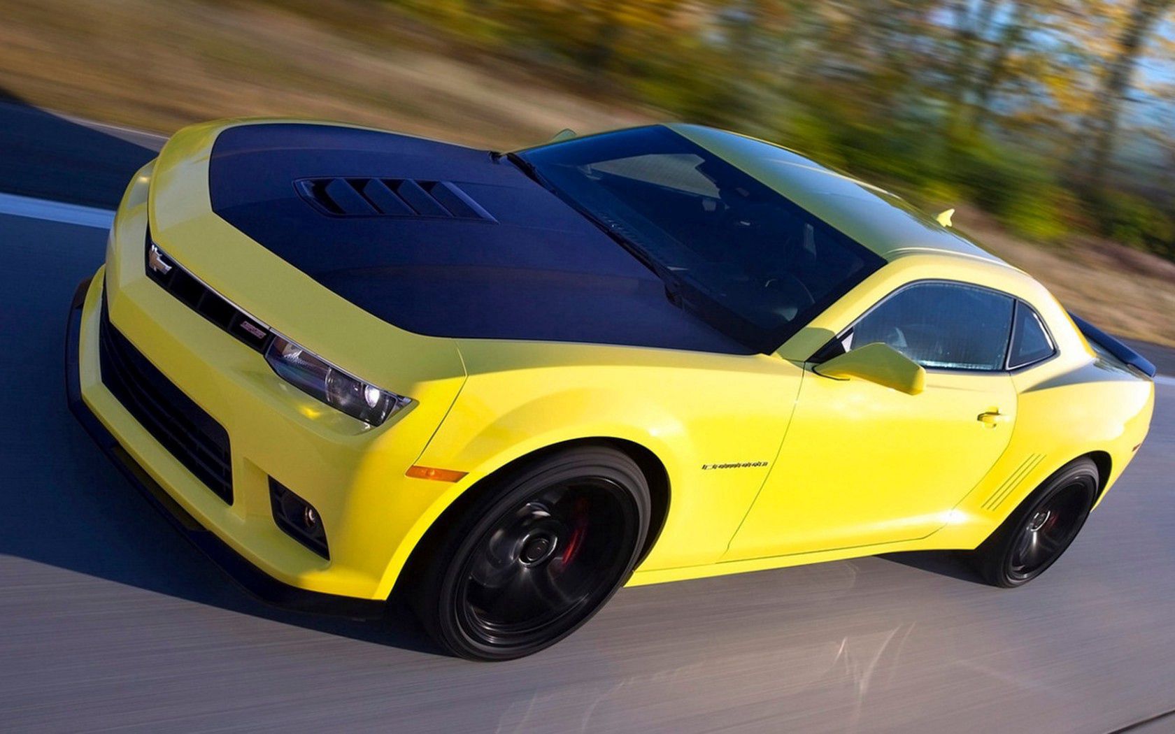 cars, chevrolet, yellow, traffic, movement, side view, camaro, 1le