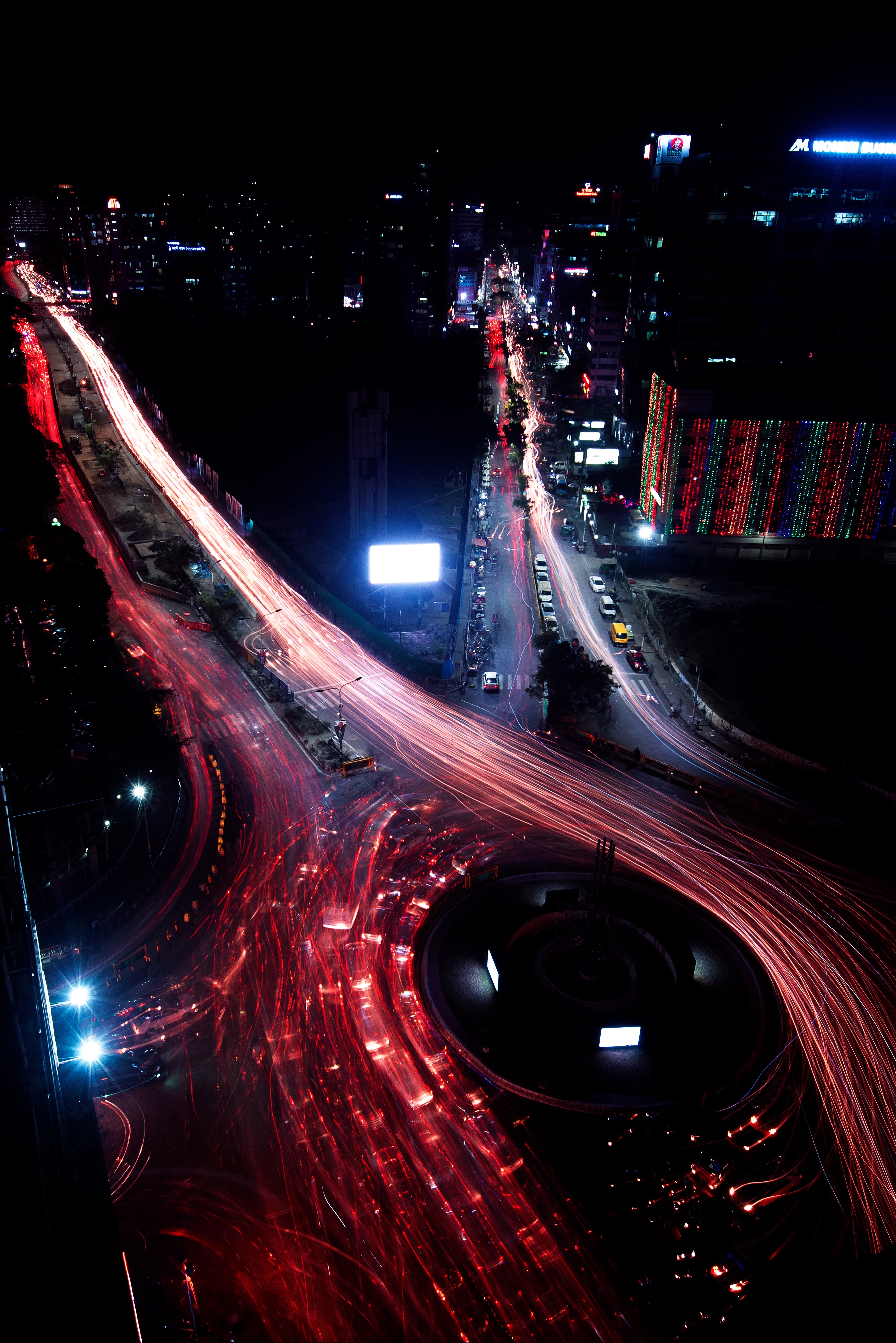 roads, night, cities, view from above, night city, long term exposure Smartphone Background