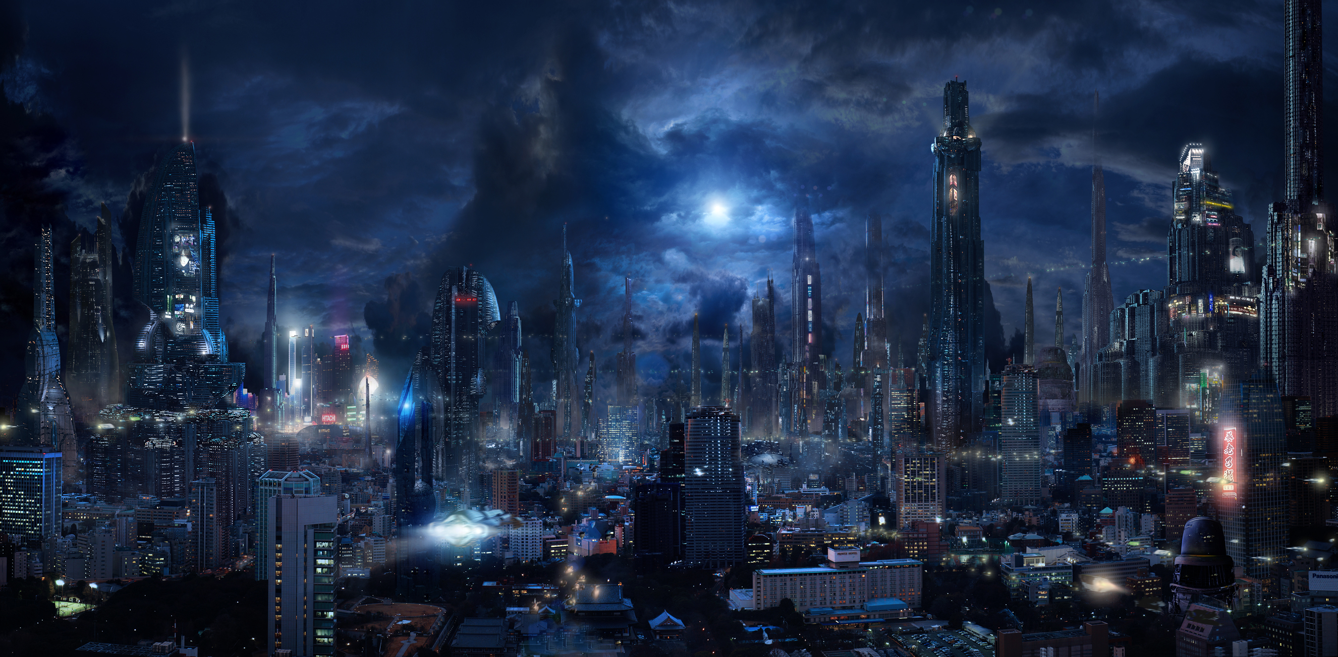 night, futuristic city, cityscape, skyscraper, sci fi, city, building 1080p