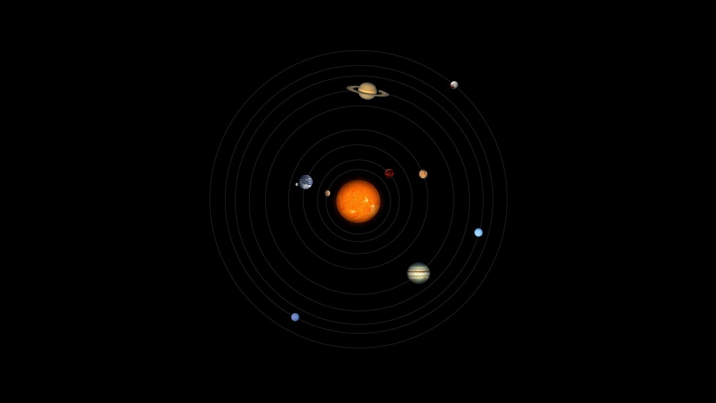 Солнечная система на черном фоне
