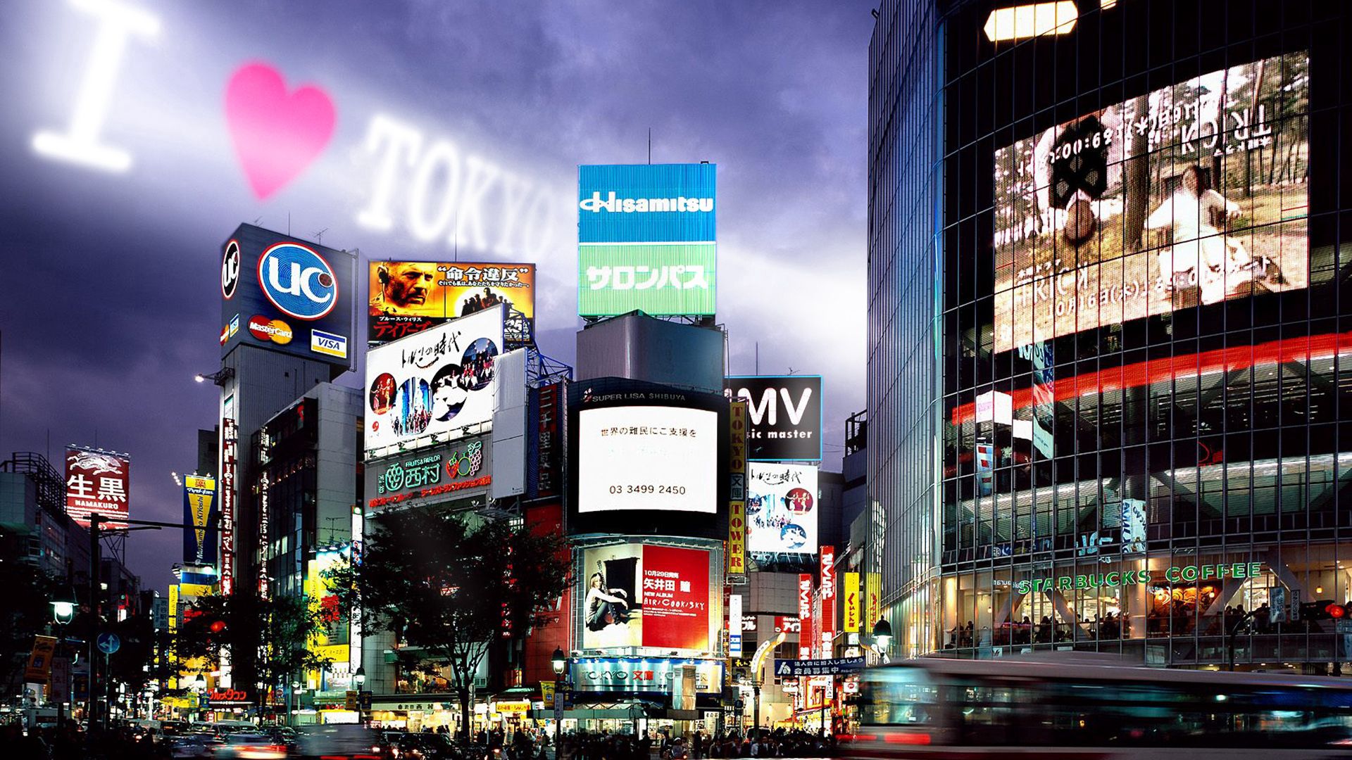 Скачать обои бесплатно Реклама, Здания, Токио, Вечер, Города картинка на рабочий стол ПК
