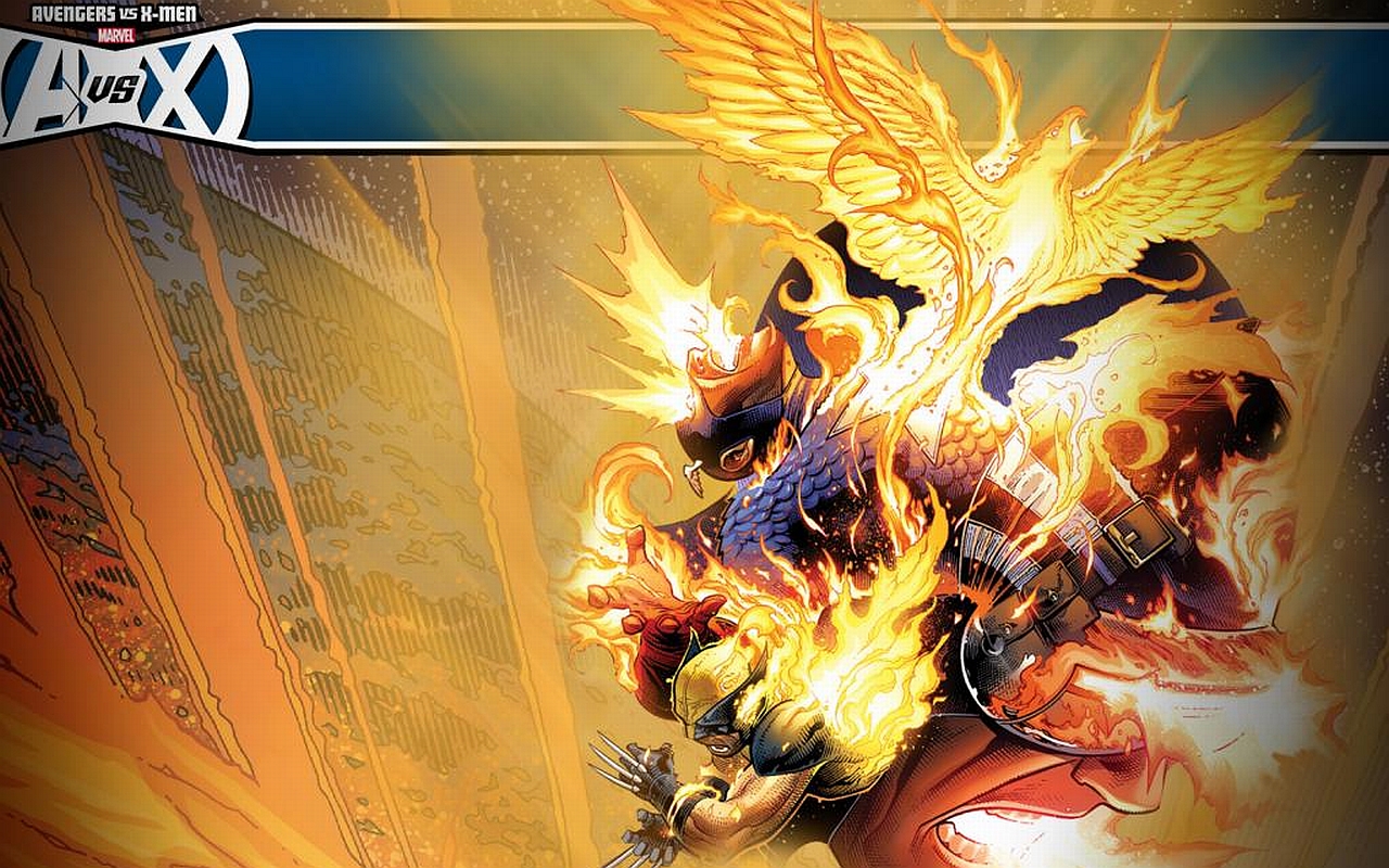 comics, avengers vs x men, captain america, cyclops (marvel comics), phoenix (marvel comics), wolverine download HD wallpaper