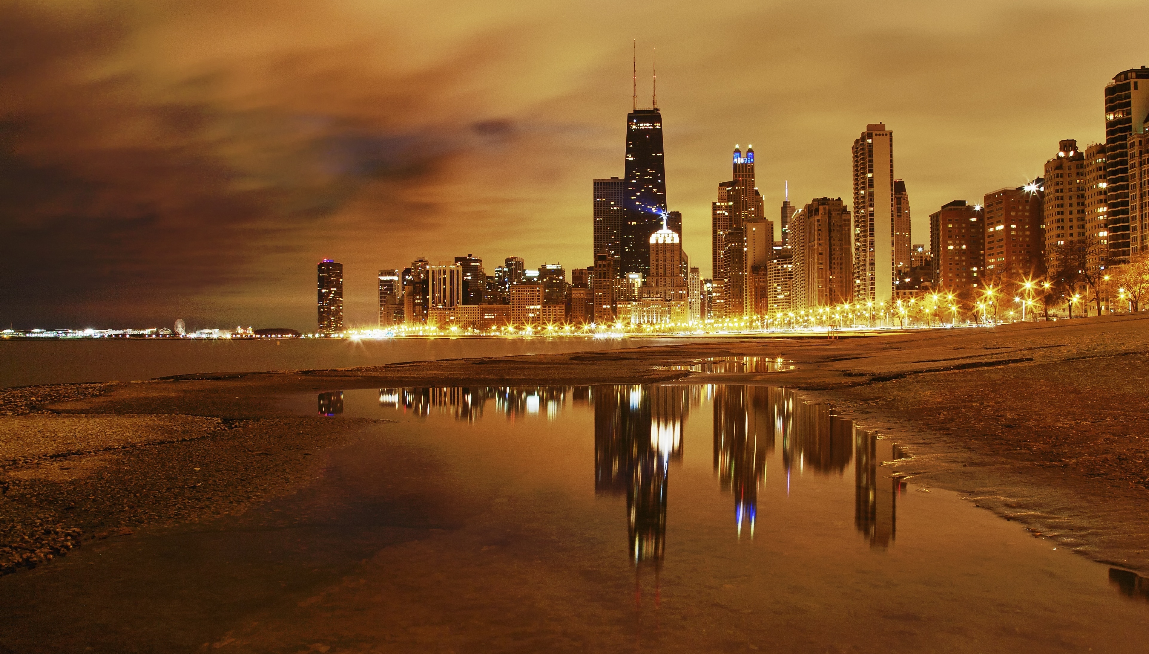 wallpapers chicago, cities, night, city, lights, lake