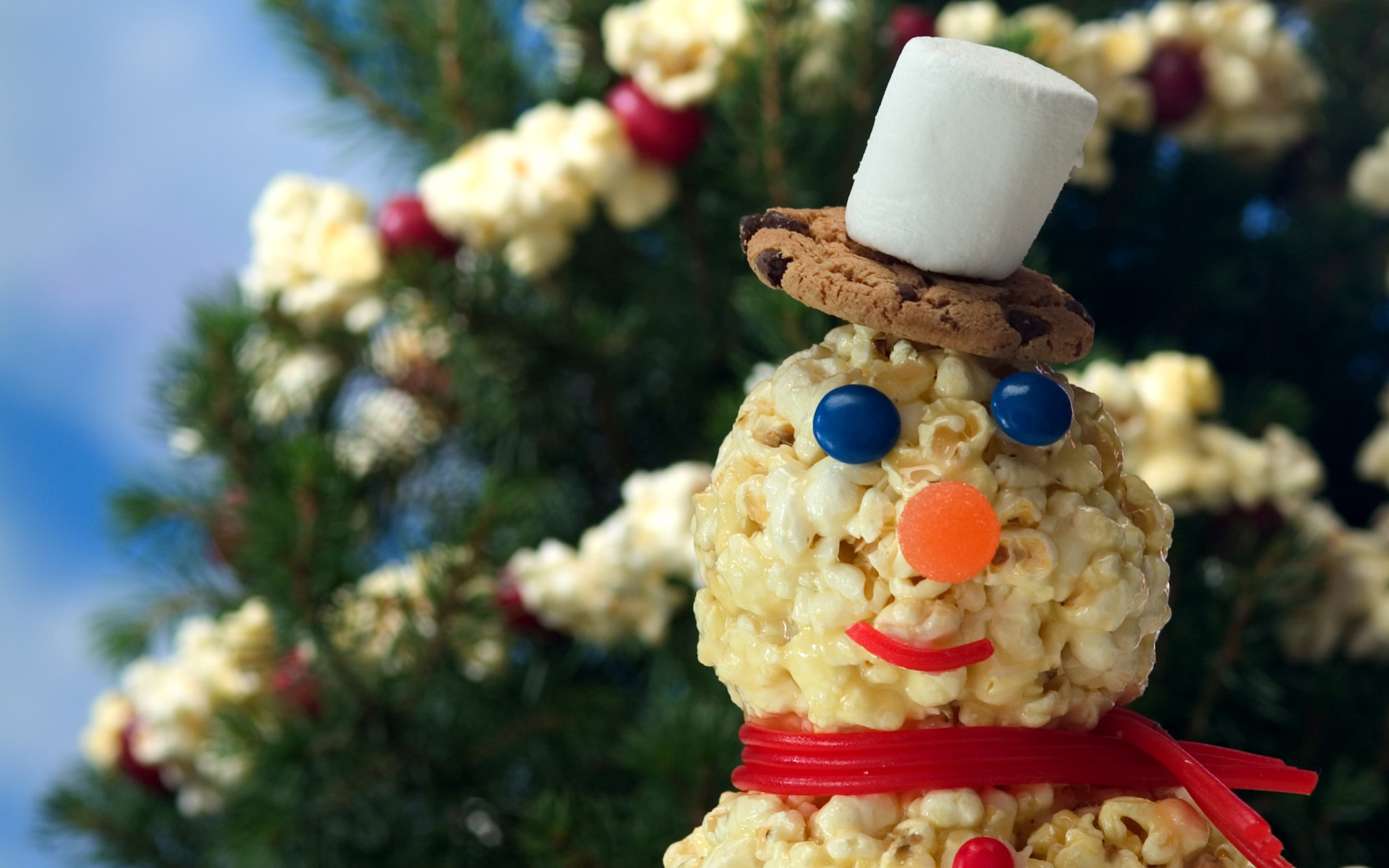 holiday, christmas, cookie, popcorn, snowman