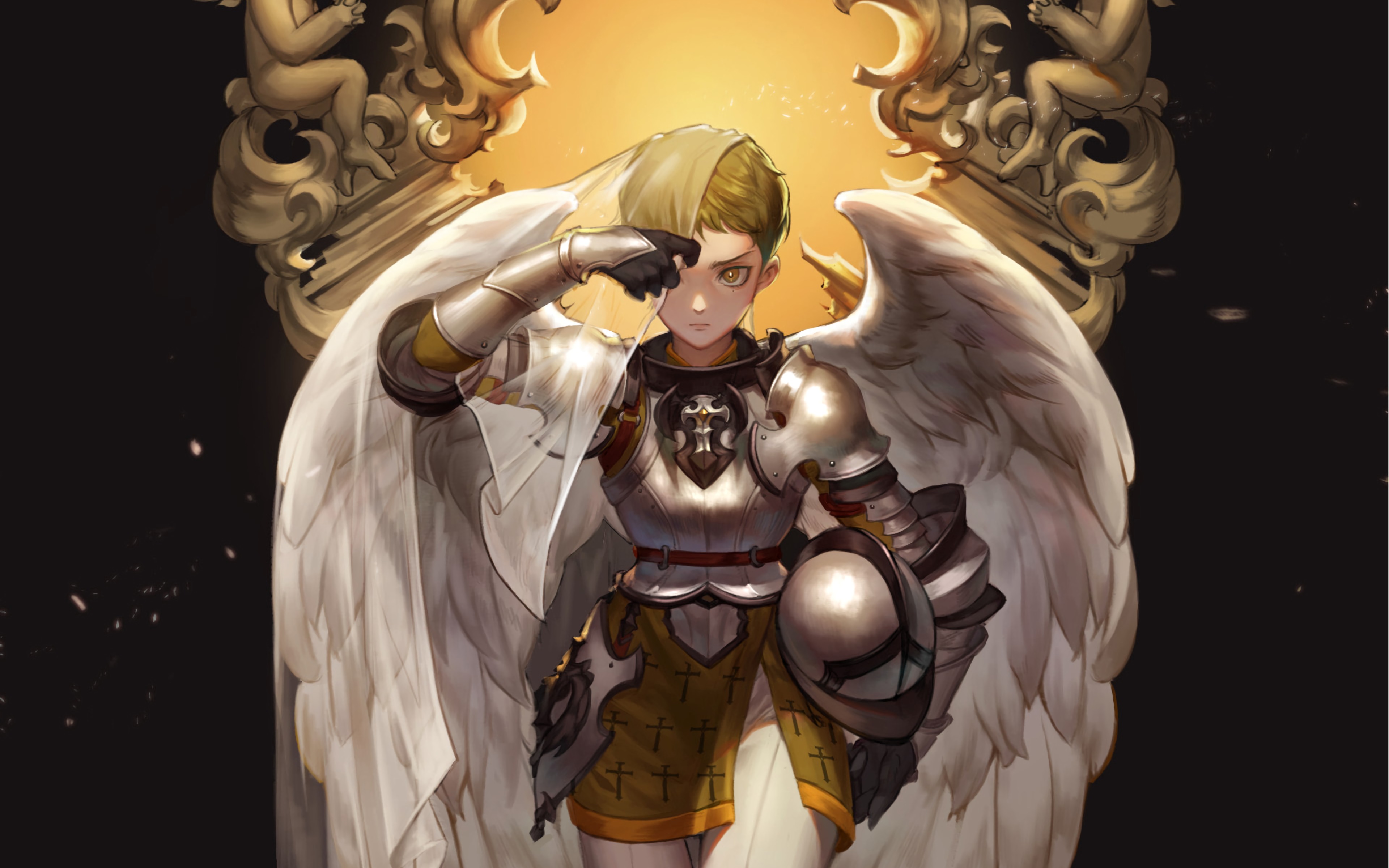 Download mobile wallpaper Fantasy, Angel, Knight, Armor, Short Hair, Woman Warrior, Joan Of Arc for free.