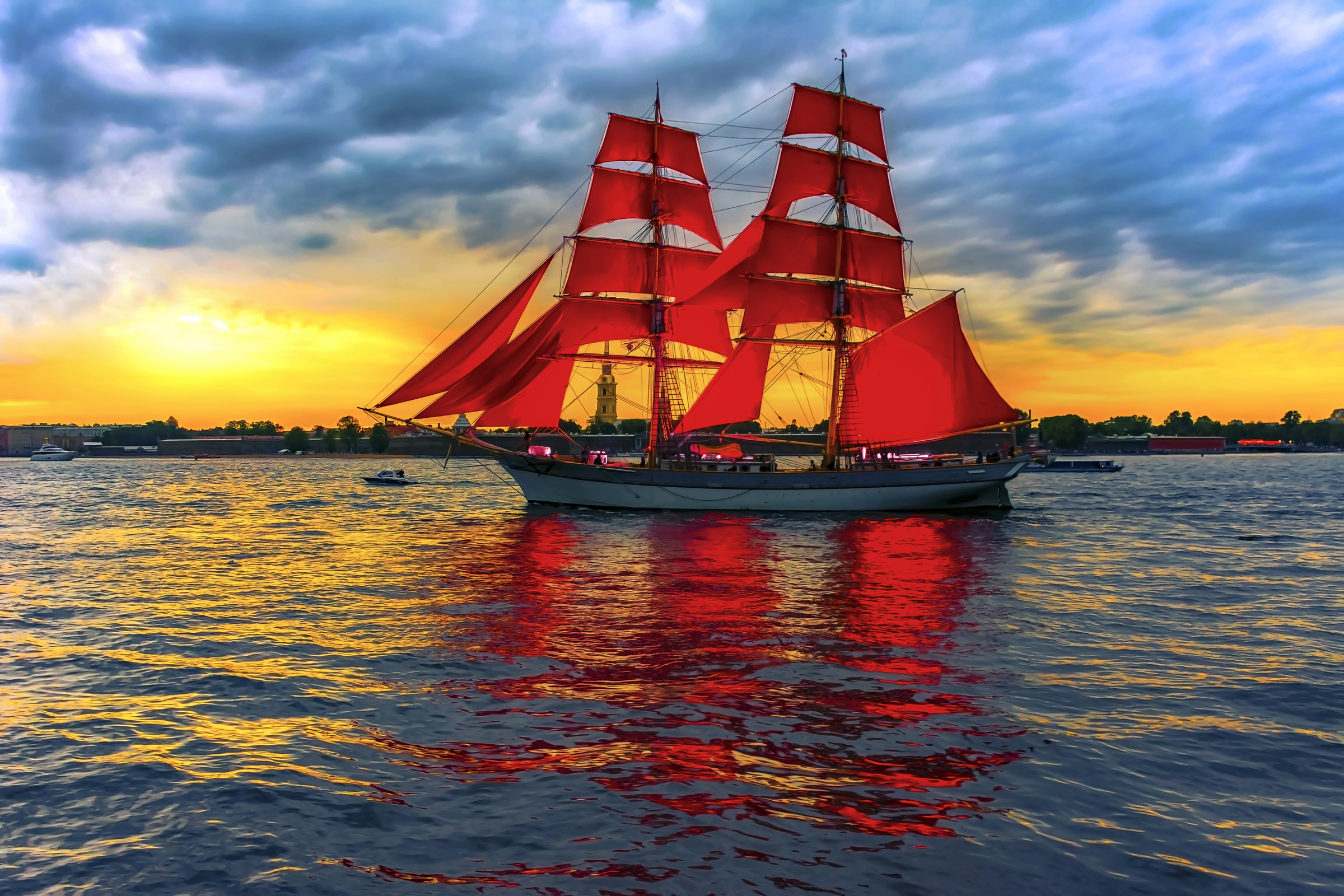 sailing ship, vehicles, sailboat, sailing, sunset