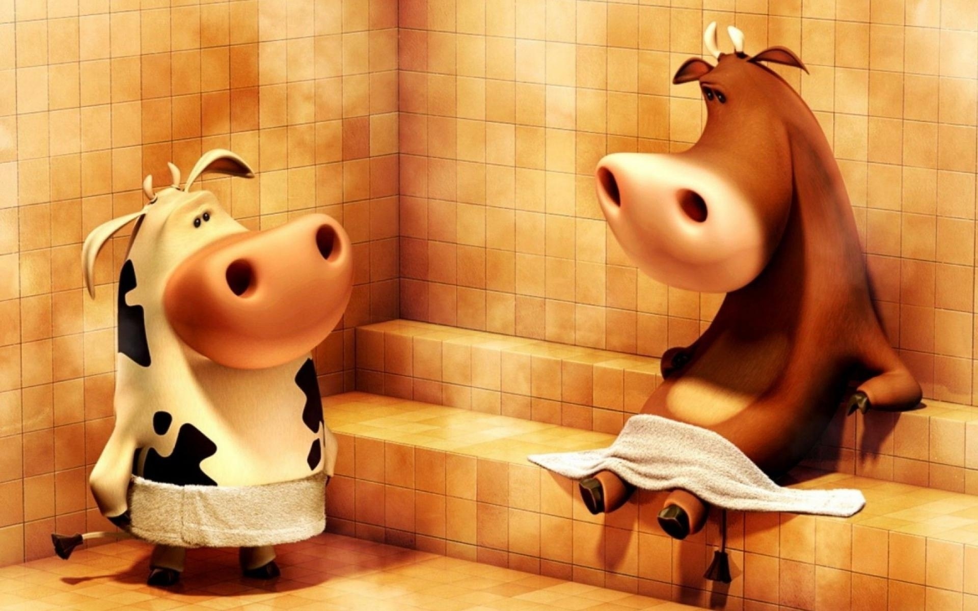 animal, cgi, 3d, cow, humor, sauna 32K
