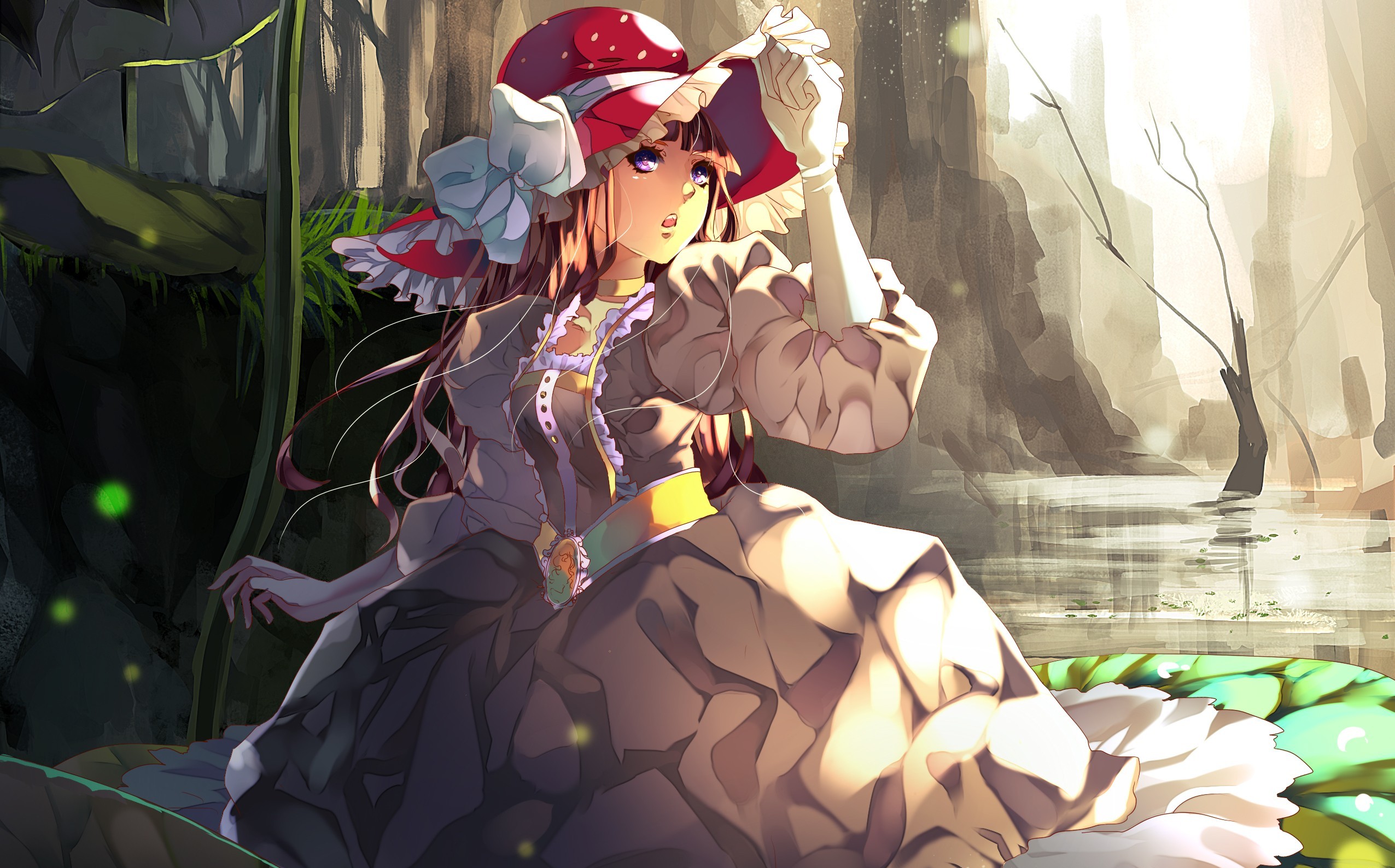 Девушка в шляпе и платье аниме