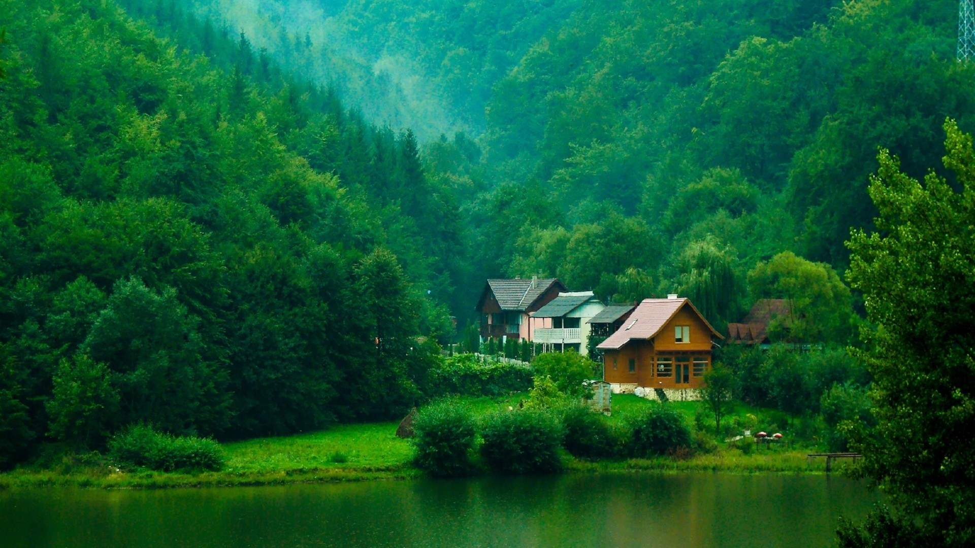 Download mobile wallpaper Houses, Landscape, Water for free.