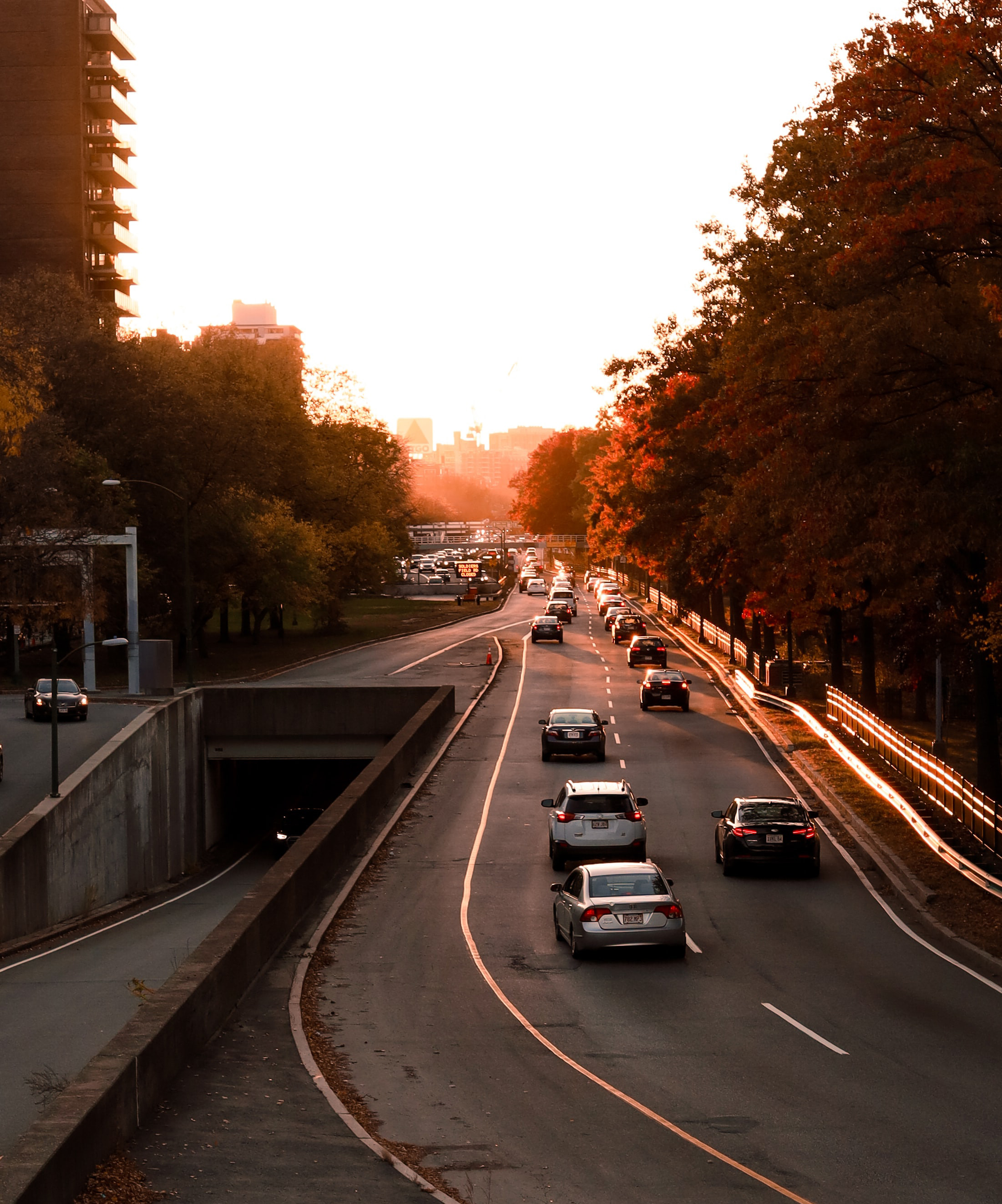 Horizontal Wallpaper sunset, cars, miscellanea, miscellaneous, road, traffic