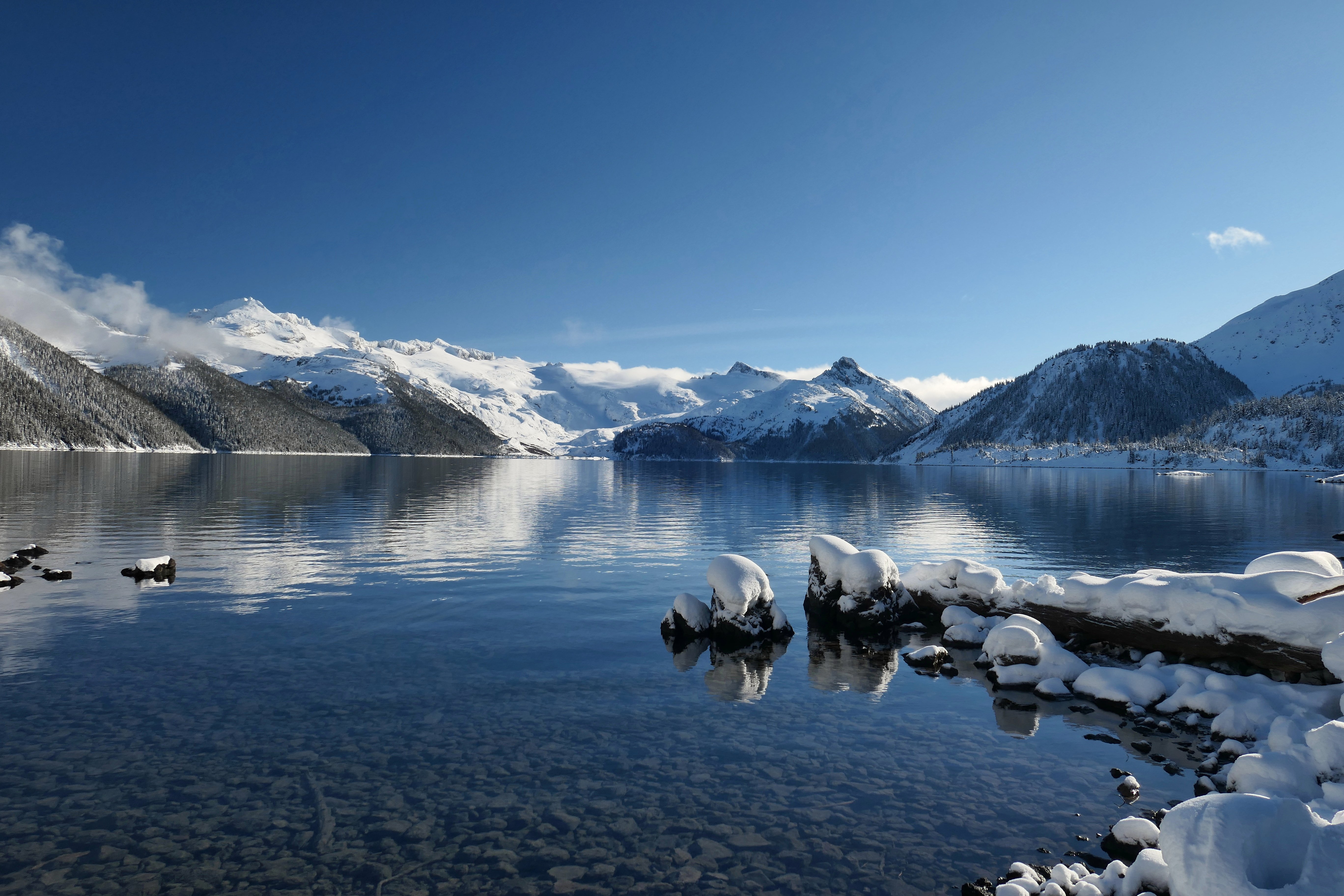 PCデスクトップに冬, 自然, 湖, 山脈, 雪画像を無料でダウンロード