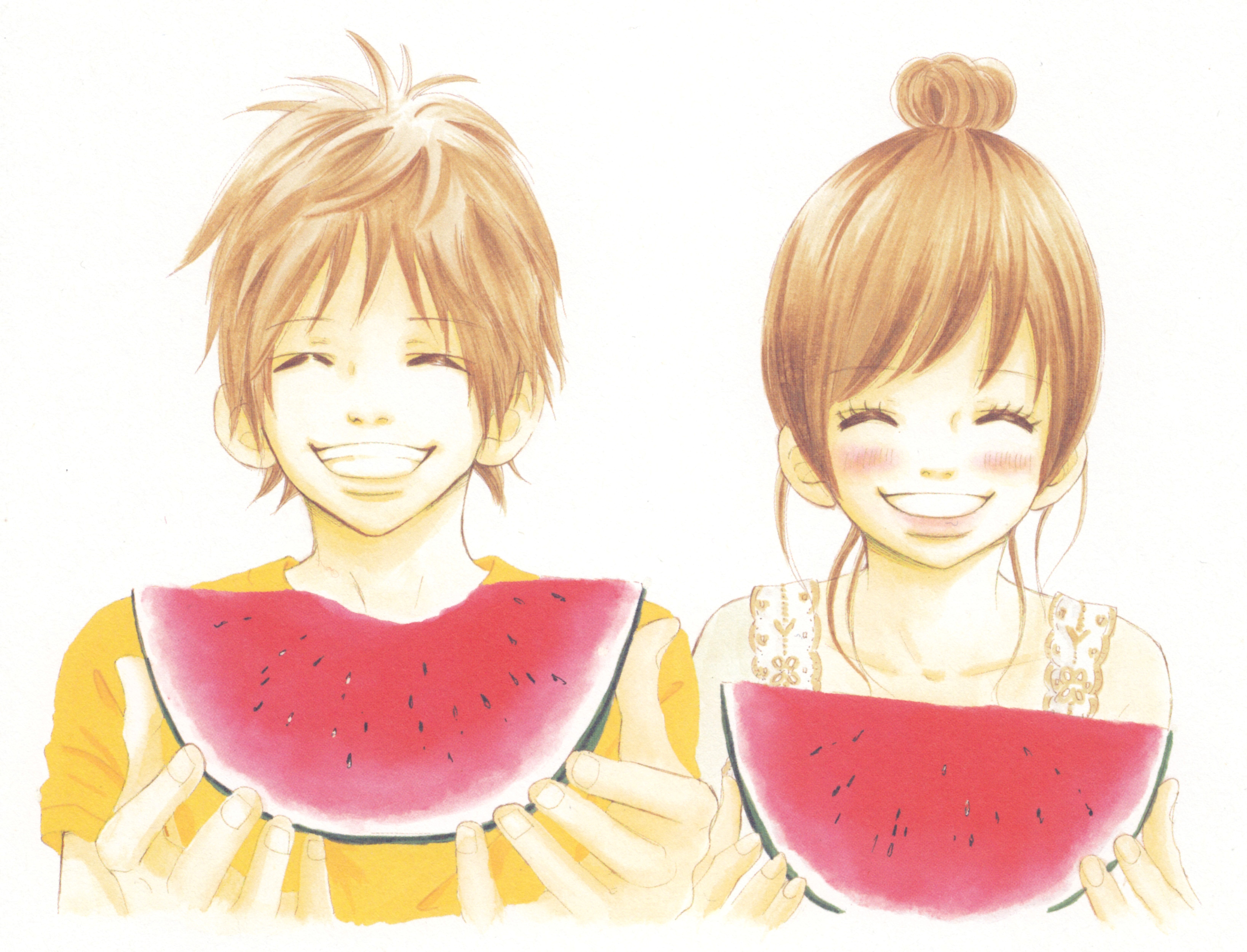 anime, we were there, motoharu yano, nanami takahashi, smile, watermelon