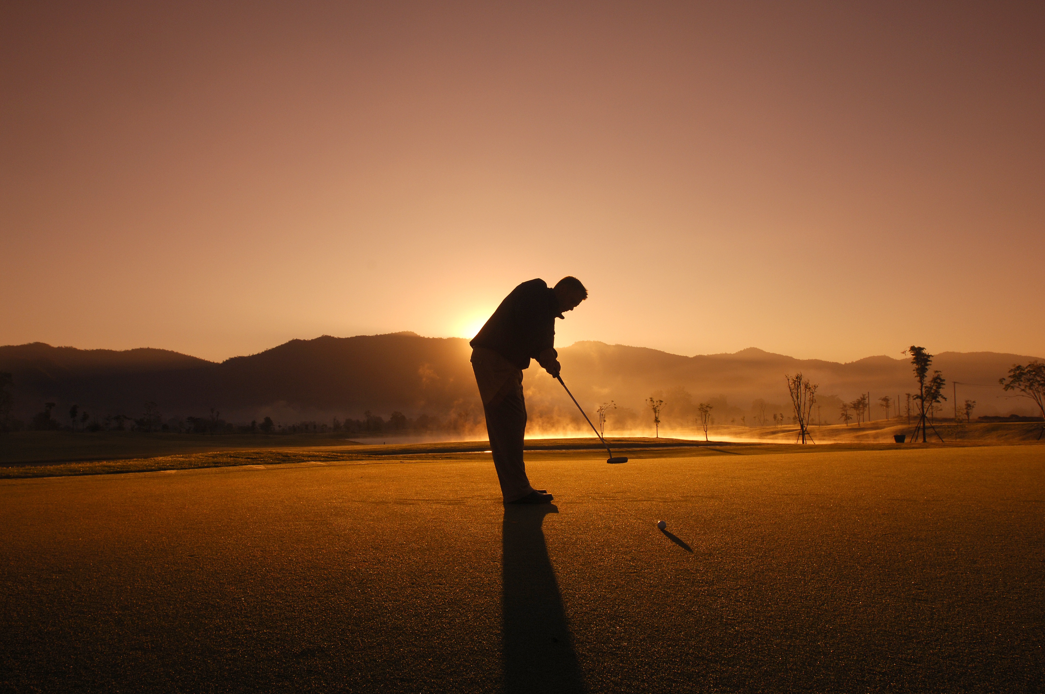 silhouette, sports, golf, golf club, golf course, golfer, sunset