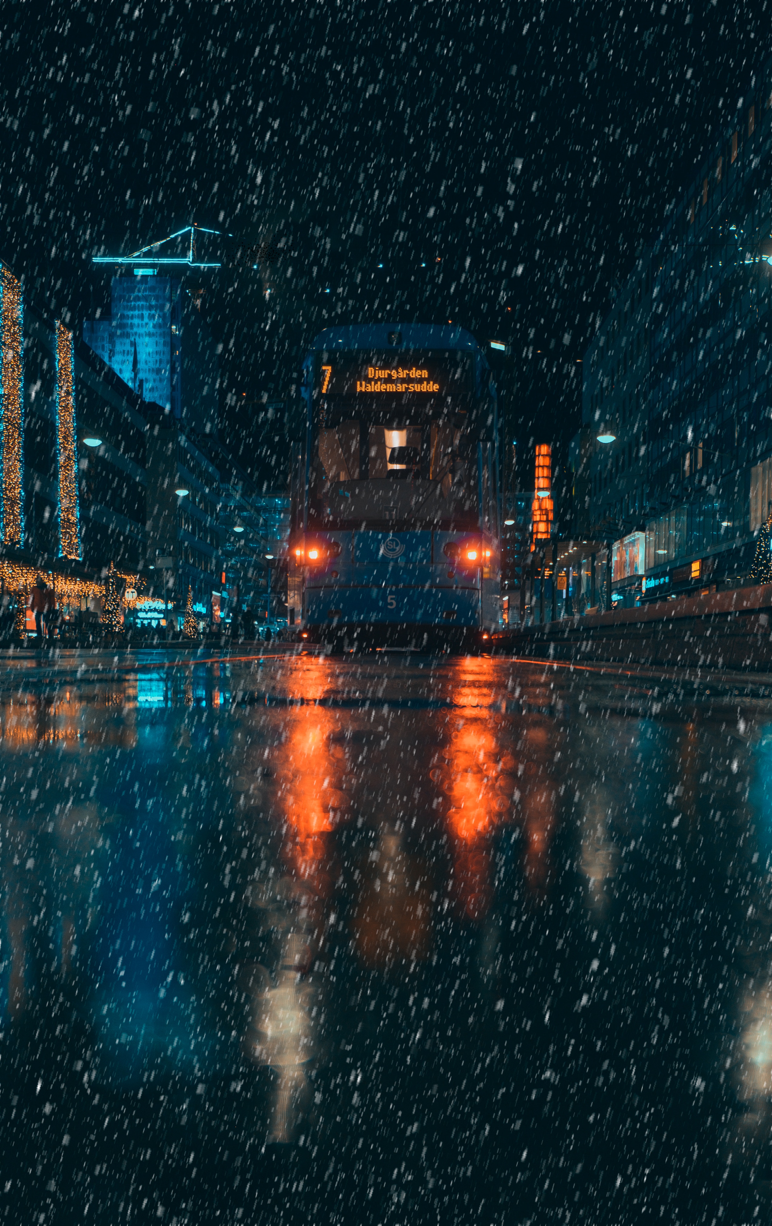 Download mobile wallpaper City, Evening, Night, Dark, Rain, Transport for free.