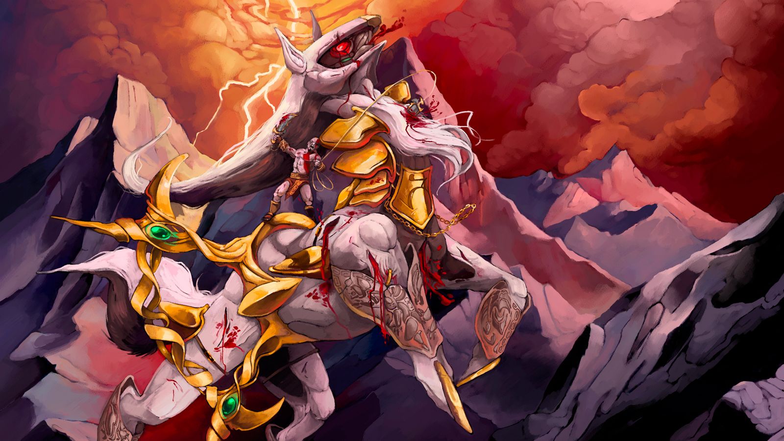 arceus (pokémon), video game, crossover, god of war, kratos (god of war), pokémon HD wallpaper