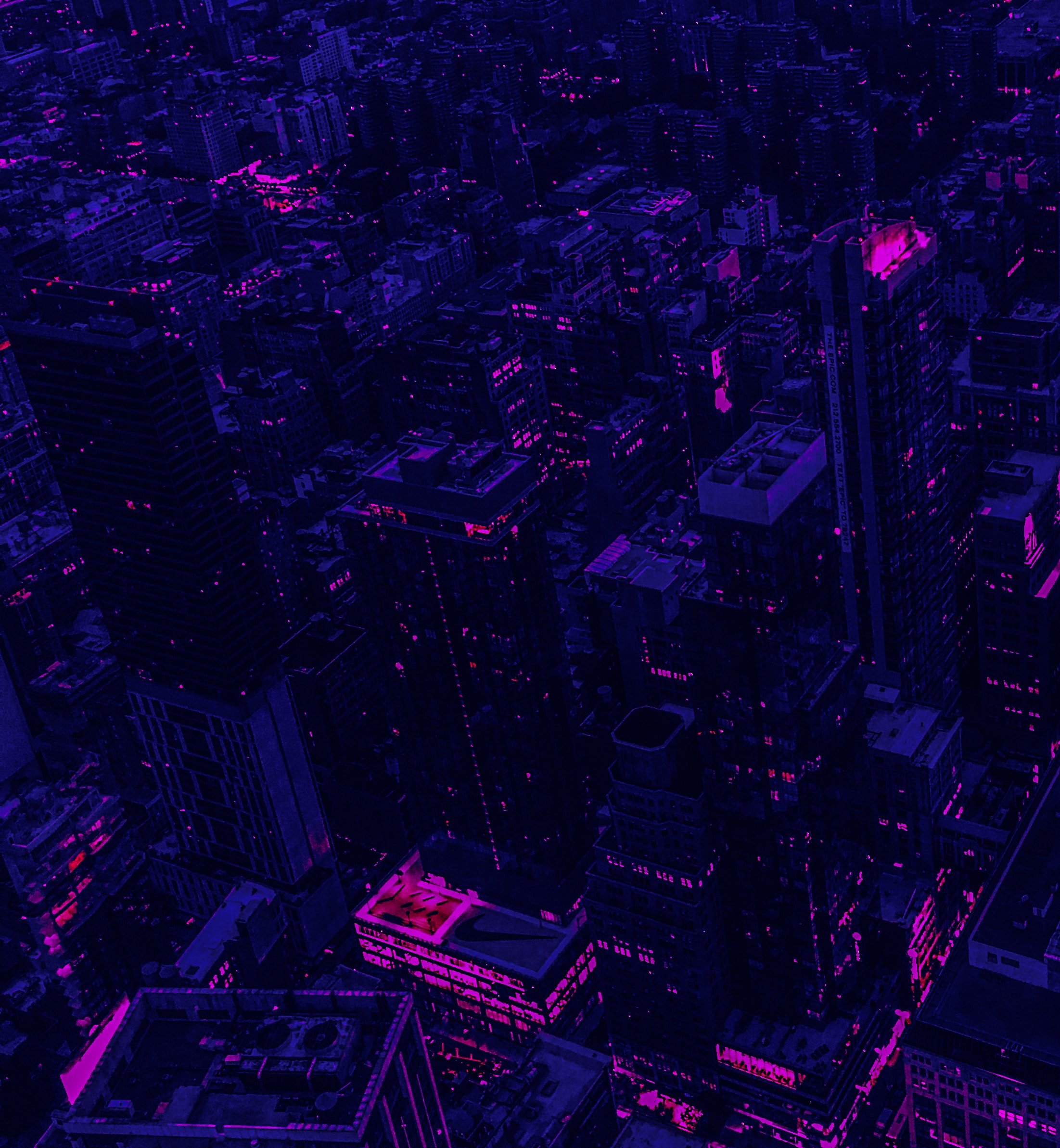 purple, violet, dark, view from above, city, building UHD