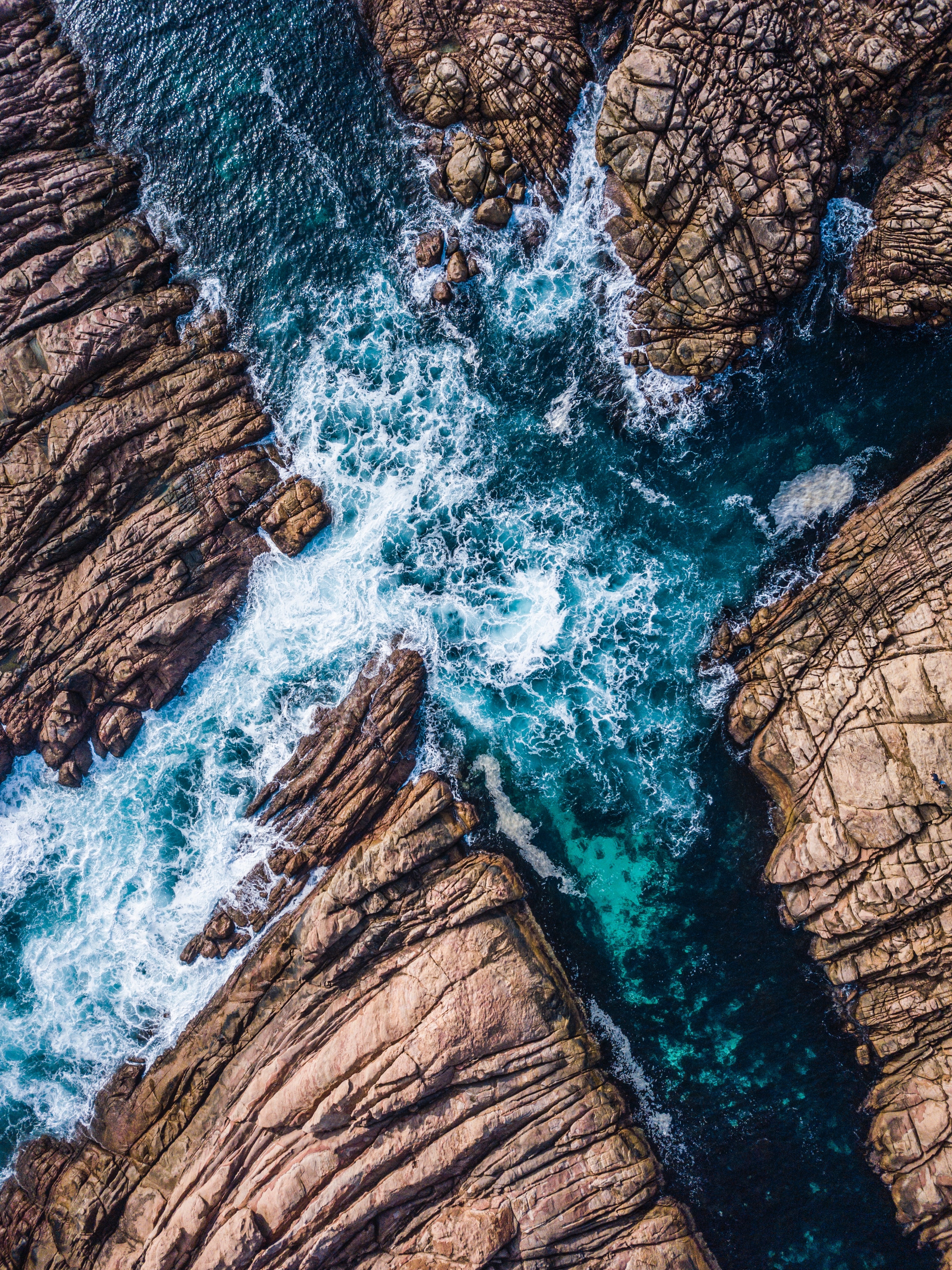 waves, view from above, splash, nature, rocks, ocean phone wallpaper