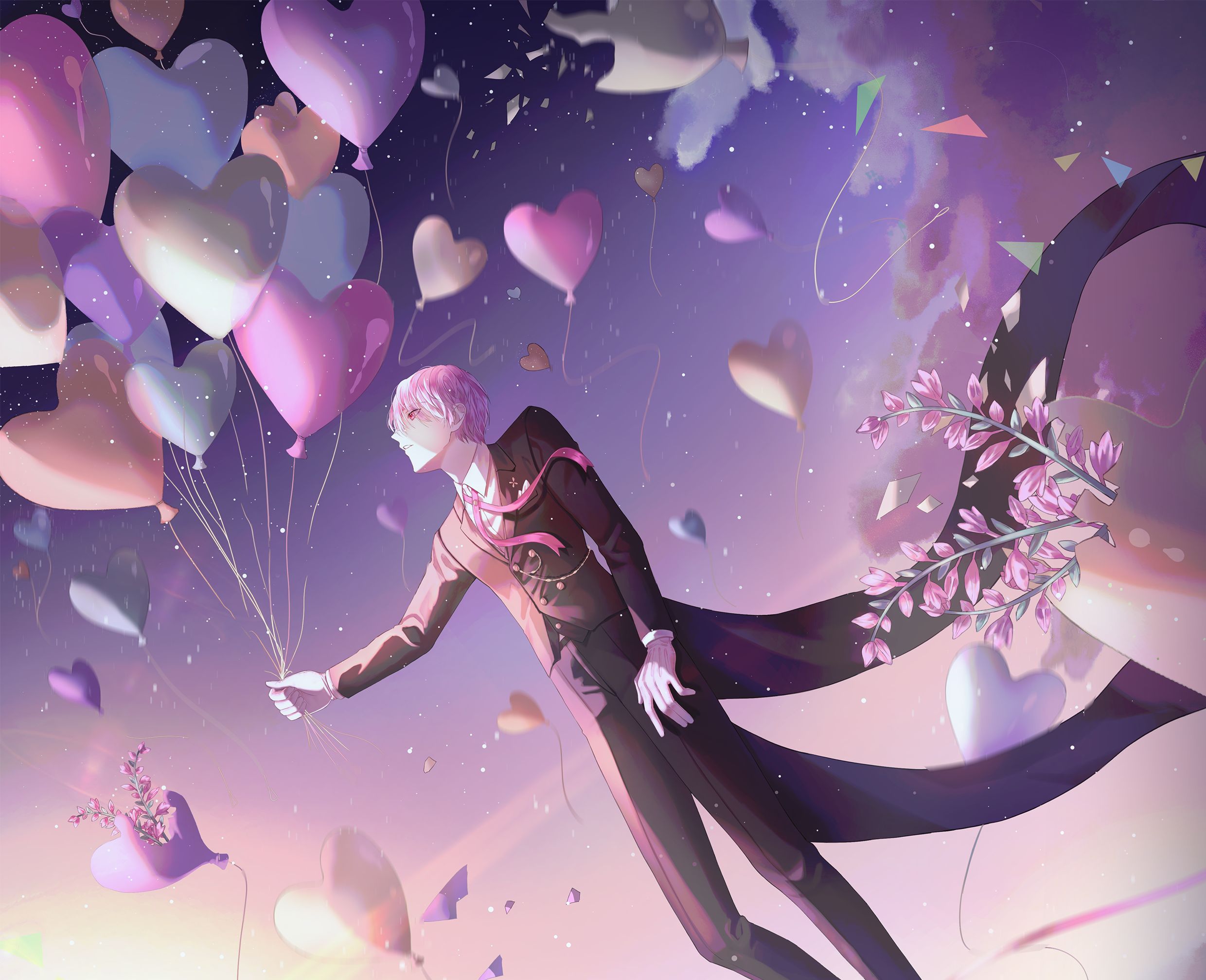 Download mobile wallpaper Anime, Flower, Balloon, Heart, Original for free.