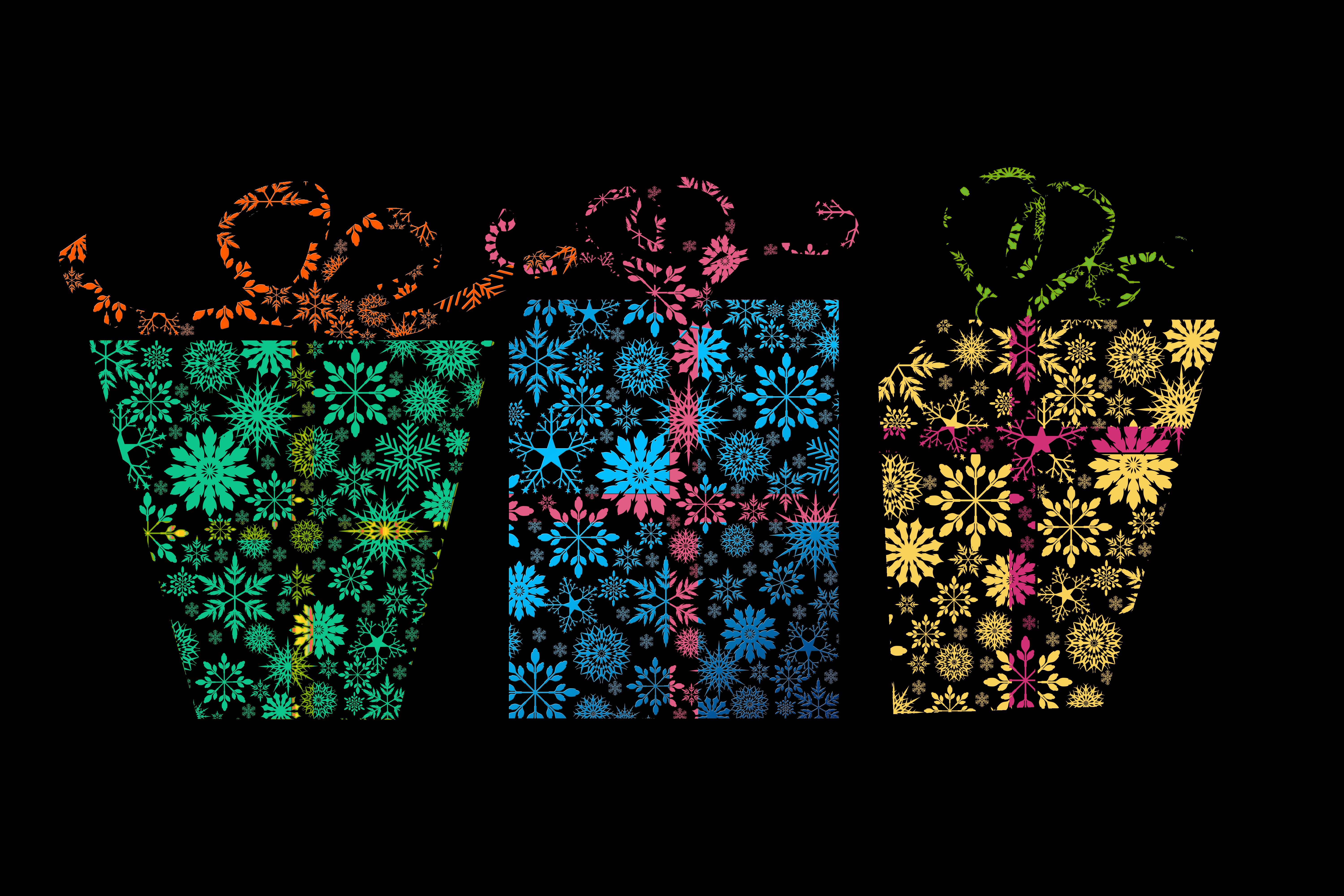 box, abstract, pattern, gift, snowflake Full HD