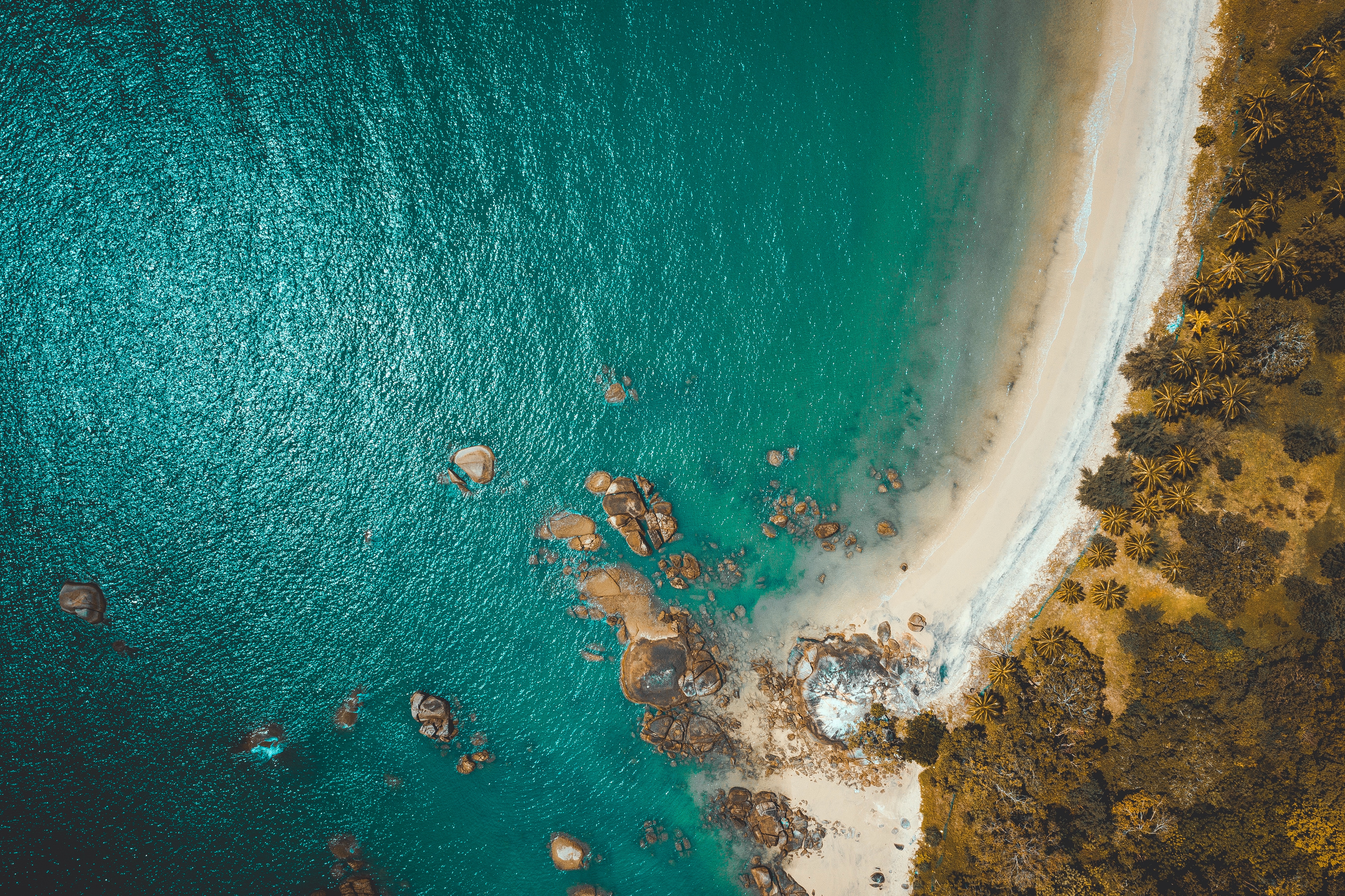 beach, nature, sea, view from above, coast, rocks for android