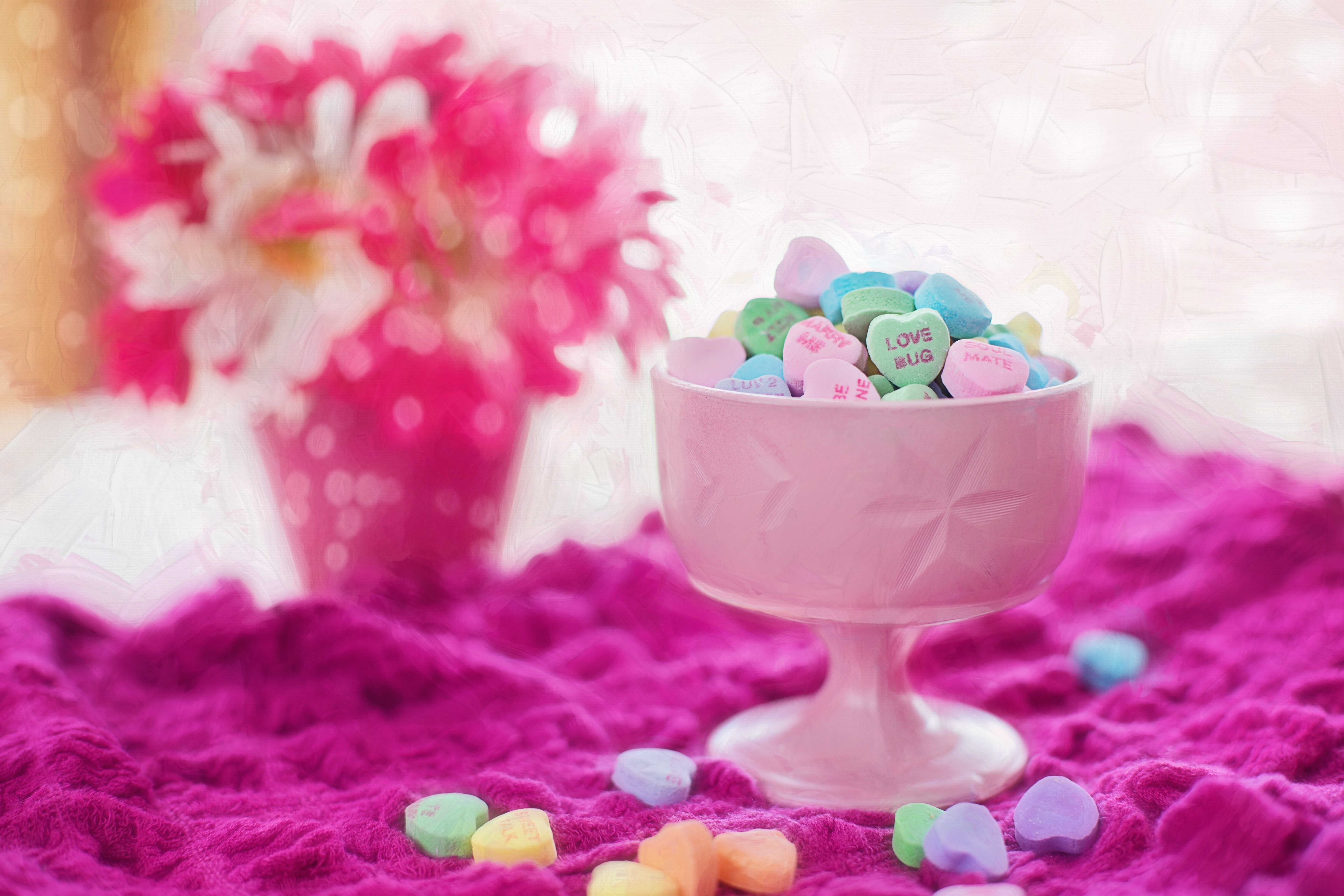 Download mobile wallpaper Food, Vase, Candies, Bright for free.